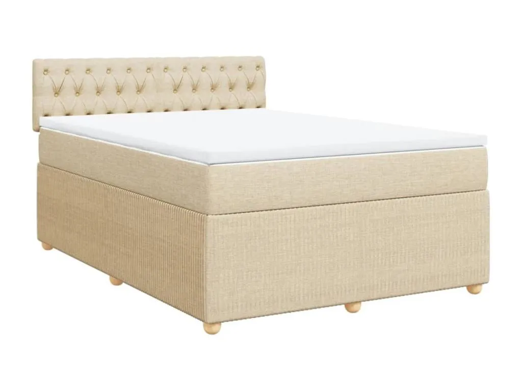 Cama box spring con colchón tela color crema 140x200 cm tsw3520606