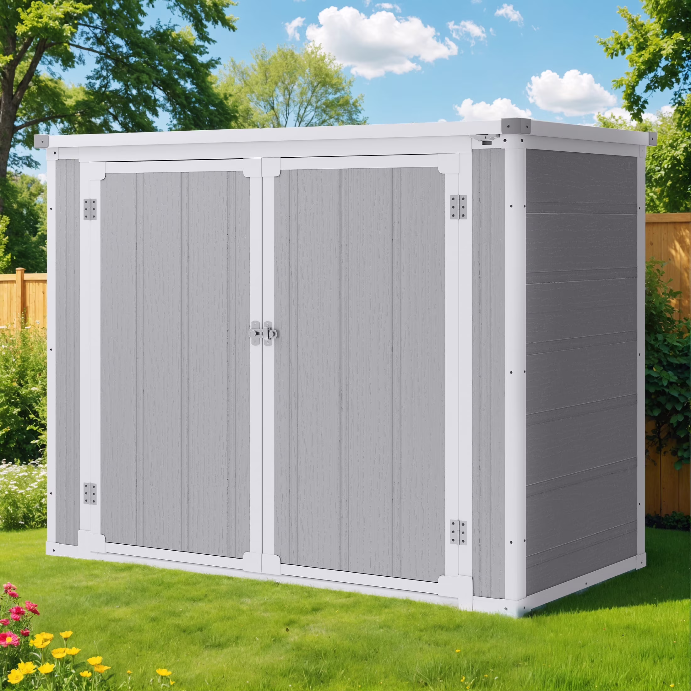 41 Cu.ft Outdoor Shed, Horizontal All - Weather Resin Storage Shed, Resistant Tool Shed for Storage of Bike/Trash Cans/Garden Tools/Lawn Mowers, 55.9"l x 29.52"w x 43.3"h Gray(Light Gray)