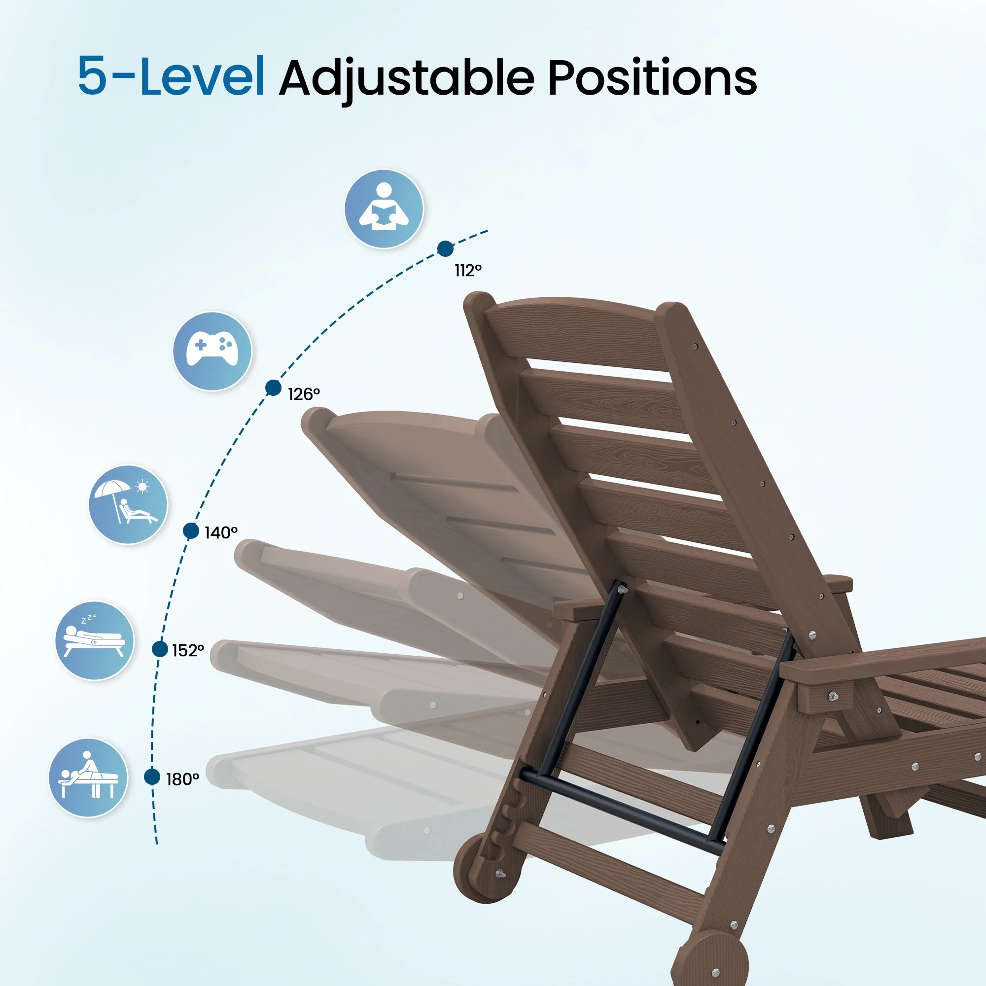 SERWALL Patio Chaise Lounge Chair, 78'' HDPE Outdoor Lounge Chair 5 Positions Pool Lounger Navy Blue - Image 66