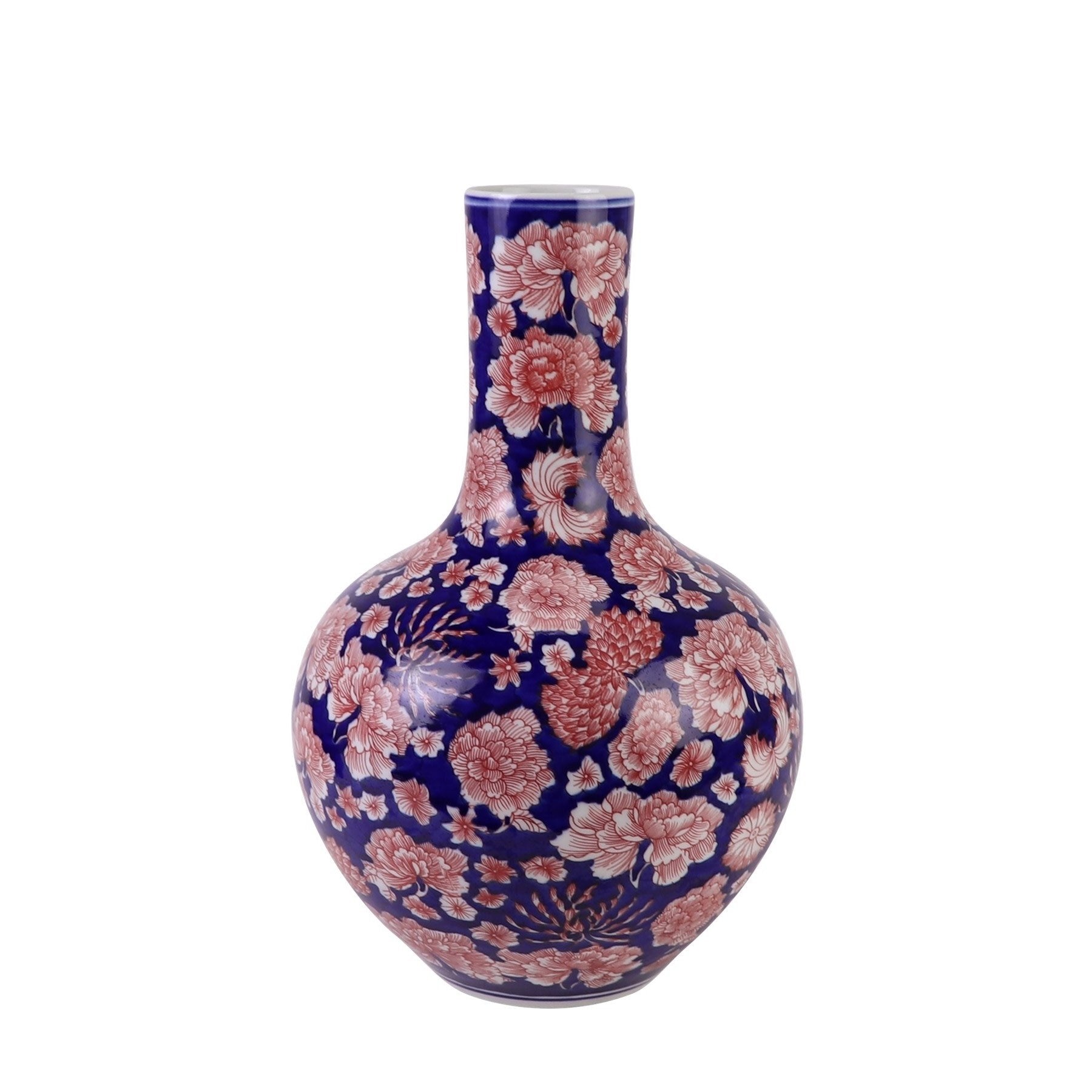 Fine Asianliving Chinese Vaas Porselein Blauw Rood