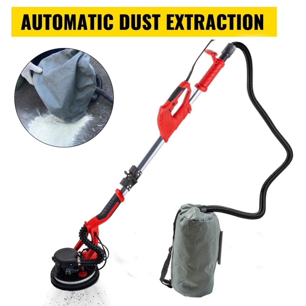 VEVOR Electric Drywall Sander 850W Variable Speed 800-1750 RPM Foldable Sheetrock Sander with Telescope Handle LED Strip Light Vacuum Bag Wall Sander for Professional Use - Image 7