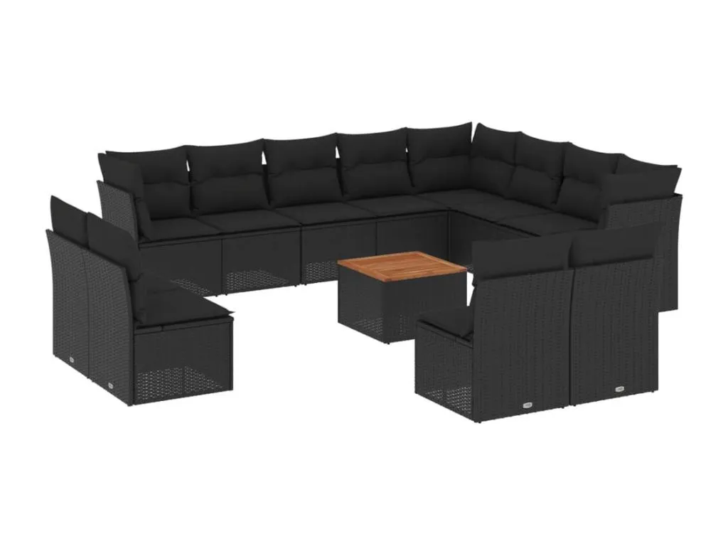 Set de sofás de jardín con cojines - 13 piezas - Ratán sintético negro MR9586566