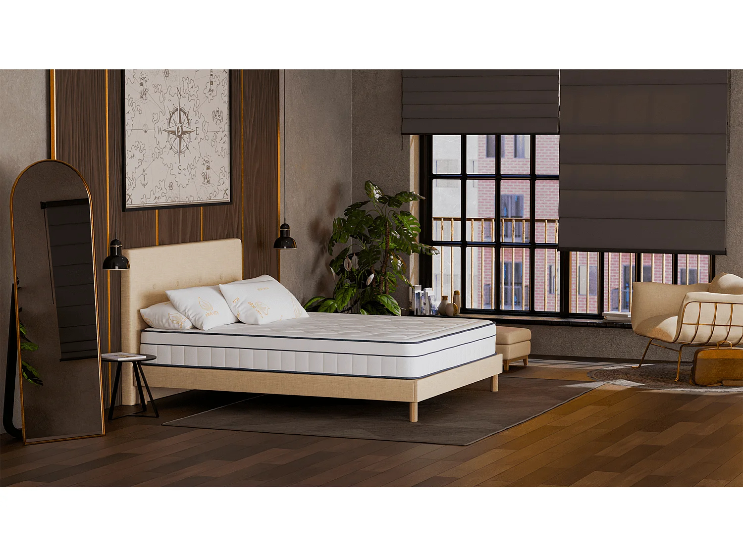 Colchón Thalassa 180x200 2 Plazas - Híbrido: Muelles ensacados - Espuma viscoelástica de alta calidad 60 kg/m³ - Contra el dolor de espalda - Firme - Confortable