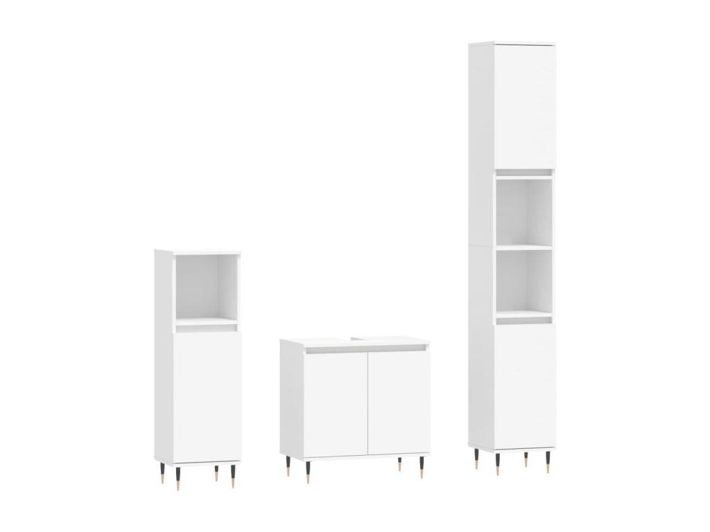 Casaplu Set de muebles de baño 3 piezas madera contrachapada blanco