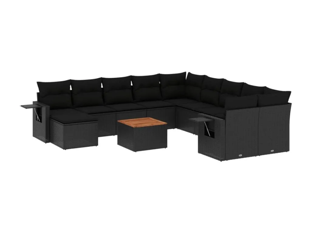 Set de sofás de jardín y cojines 12 pzas ratán sintético negro 86396vwja