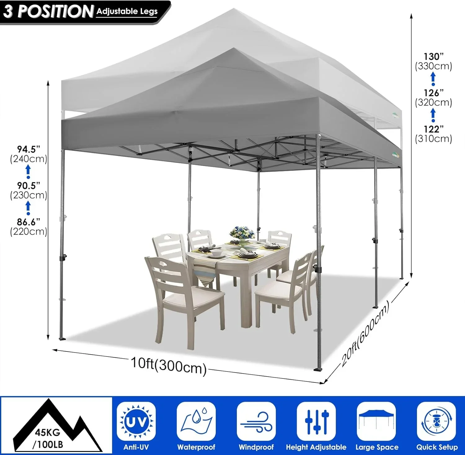 COBIZI 10x20 Heavy Duty Pop up Canopy Tent 6 sidewalls Commercial Canopy Wedding Party Tents