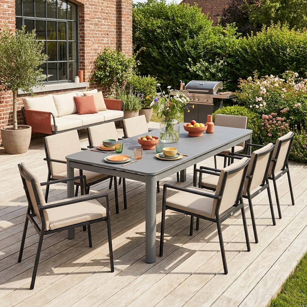 Soria - Mesa de jardín extensible de aluminio, 8 plazas