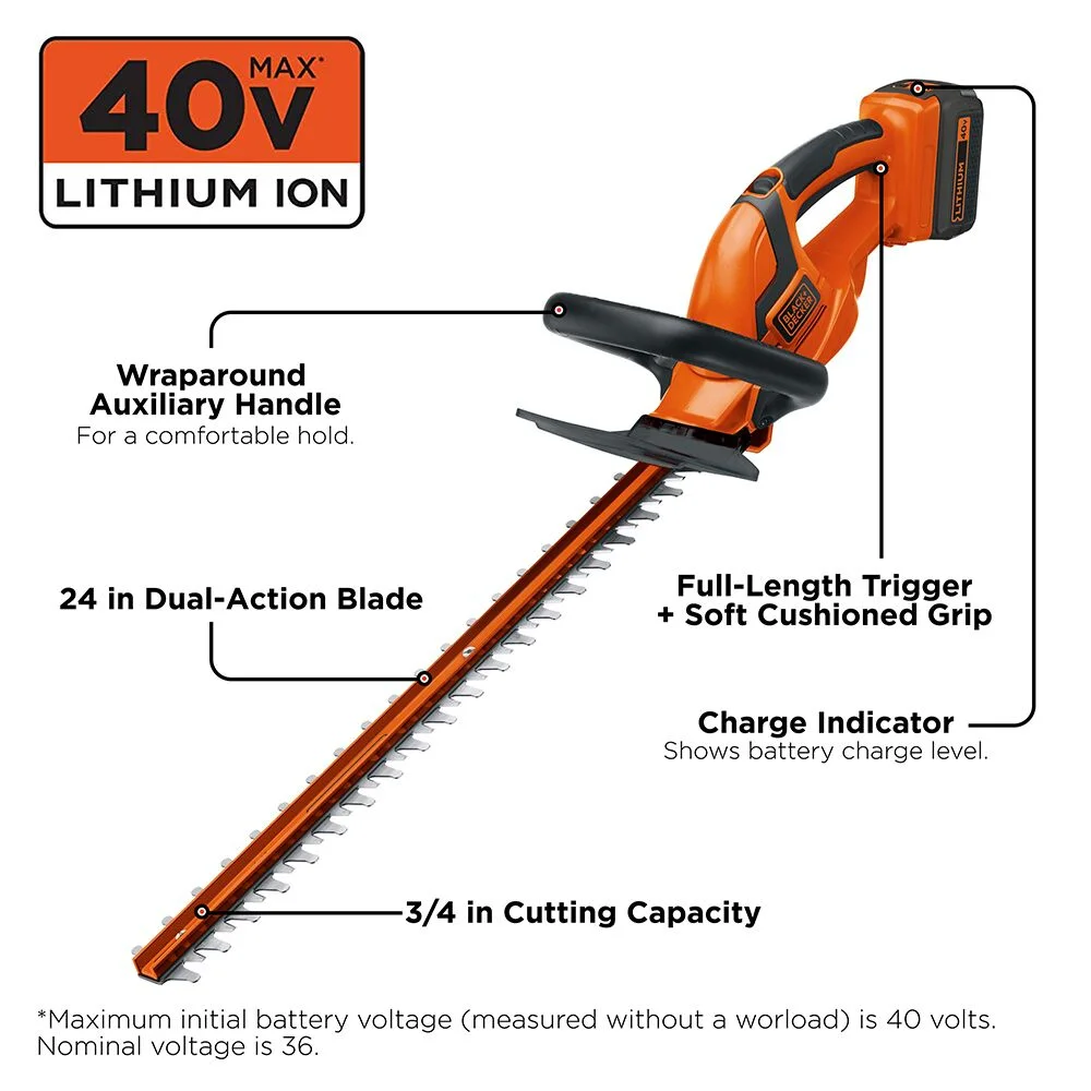 BLACK+DECKER 40V MAX* Cordless Hedge Trimmer, 24-Inch, (LHT2436) - Image 2