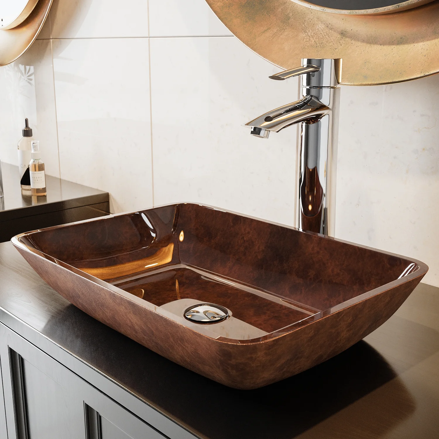 VIGO Donatello Artistic Rubywood Glass 18 in. L x 13 in. W x 4 in. H Rectangular Vessel Bathroom Sink - image 8