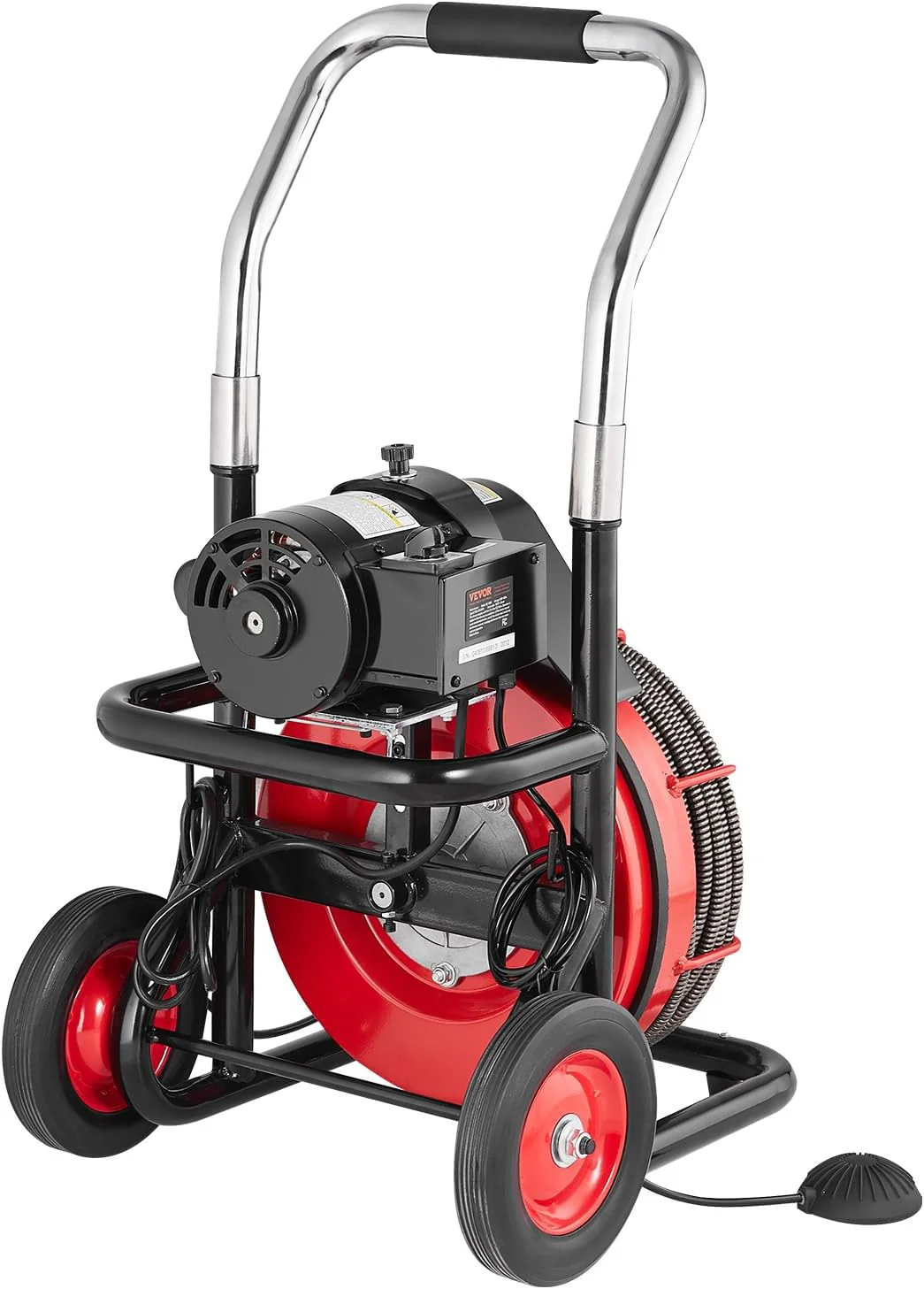 Drain Cleaner Machine 100FT x 1/2 Inch, Auto Feed Sewer Snake Auger on Wheels, 550W Portable Drain Cleaning Machine with 8 Cutters & Air-activated Foot for 2" to 4" Pipes