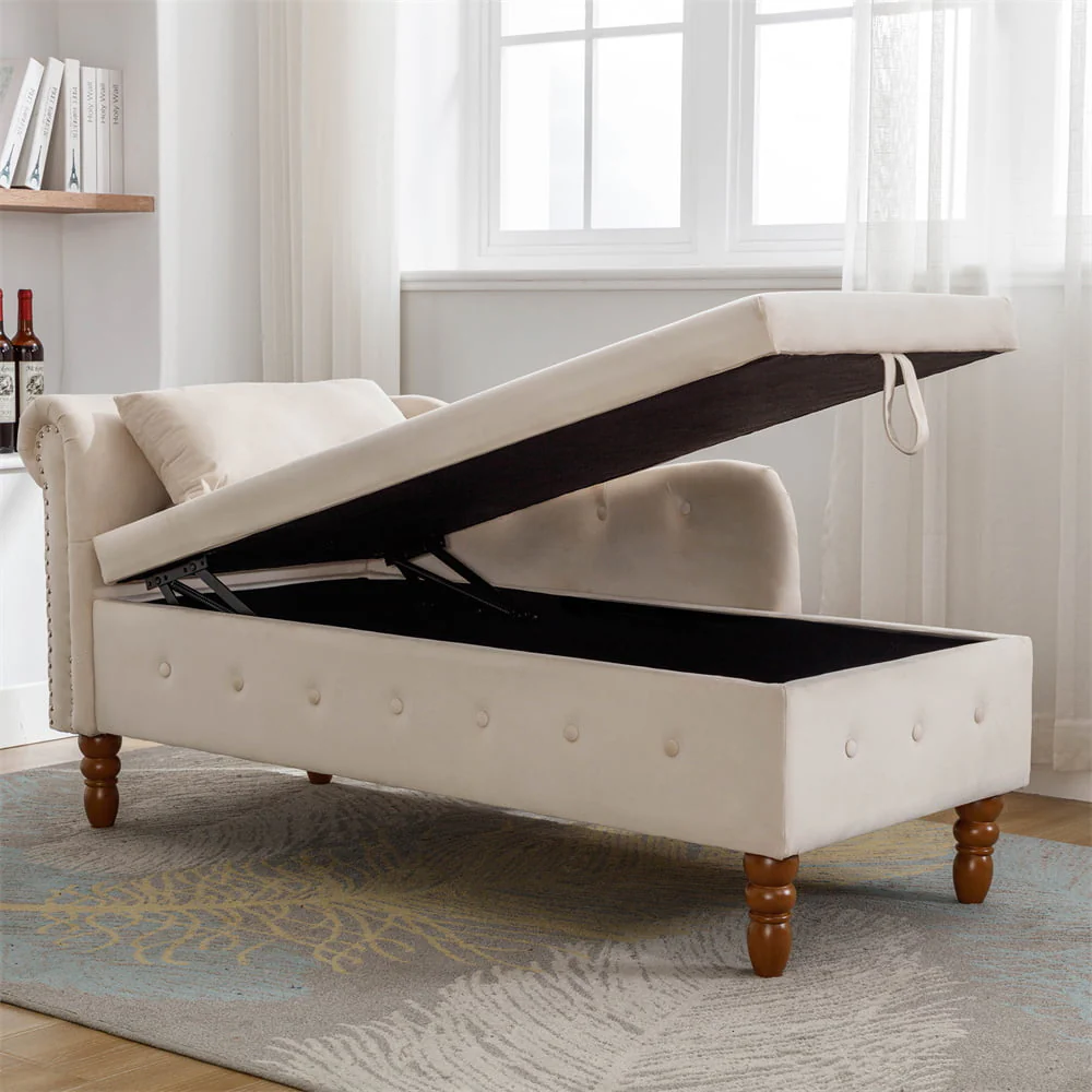 Storage Chaise Lounge, Upholstered Rolled Arm Chase Lounge with Nailhead Trim, Recliner Lounge Chair for Living Room Bedroom - Image 7