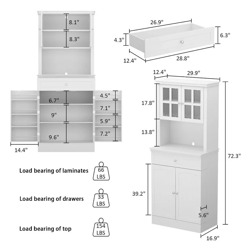 Spacious Kitchen Cabinet with Microwave Space - 30W x 69.3H