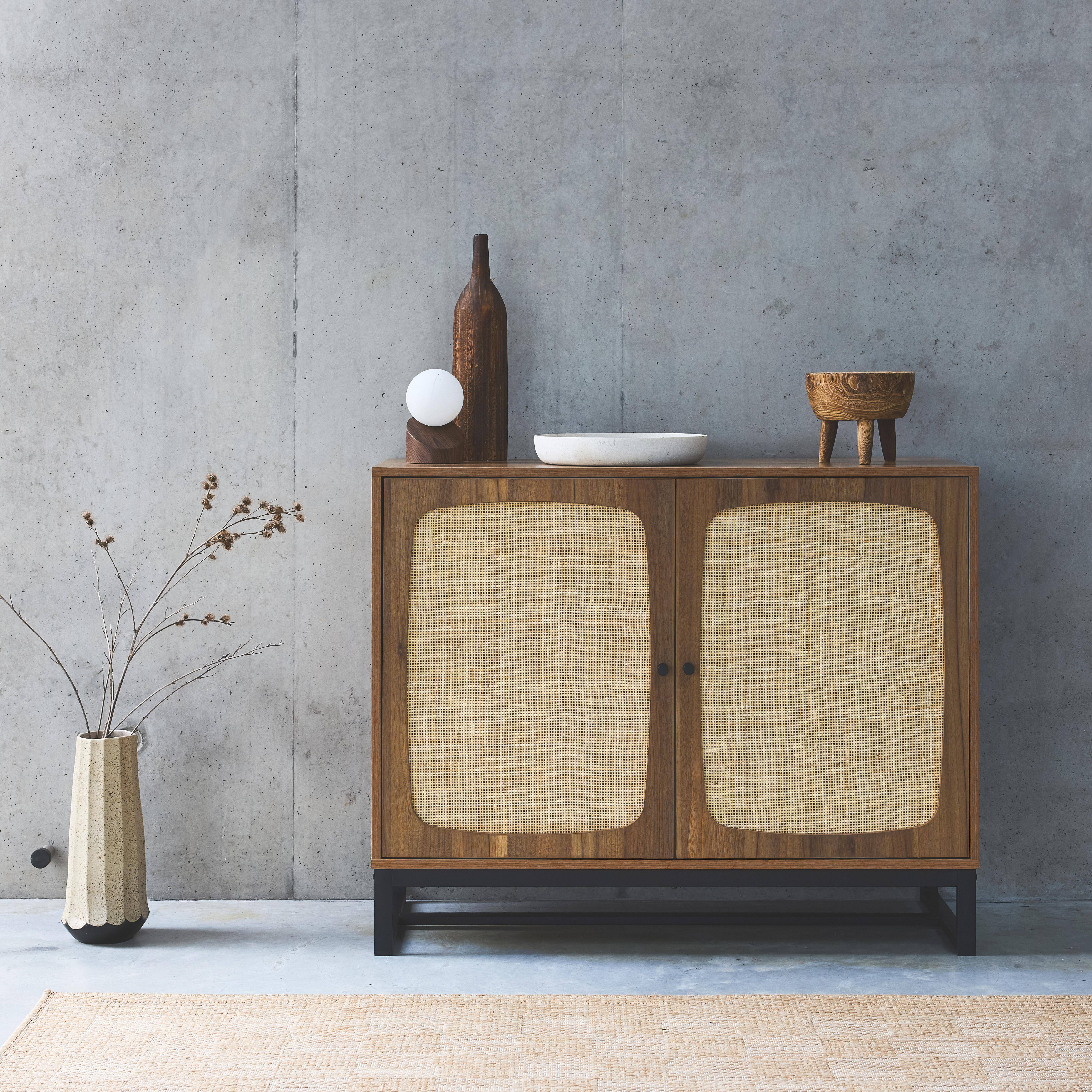 Retro - Aparador 2 puertas caña y madera, 100cm