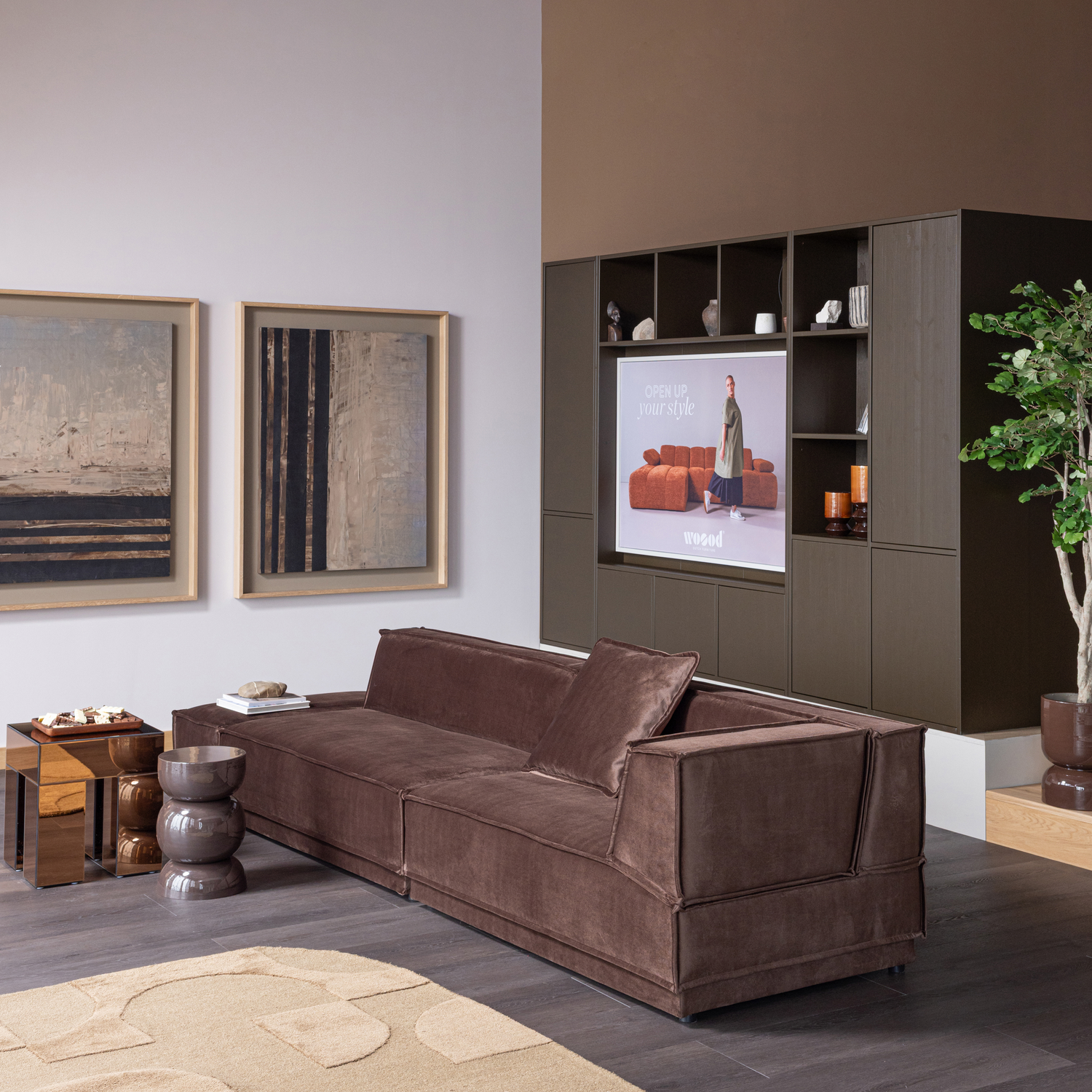 WOOOD Meggy Tv Opbergkast - Grenen hout - Middenbruin - 215x160x40