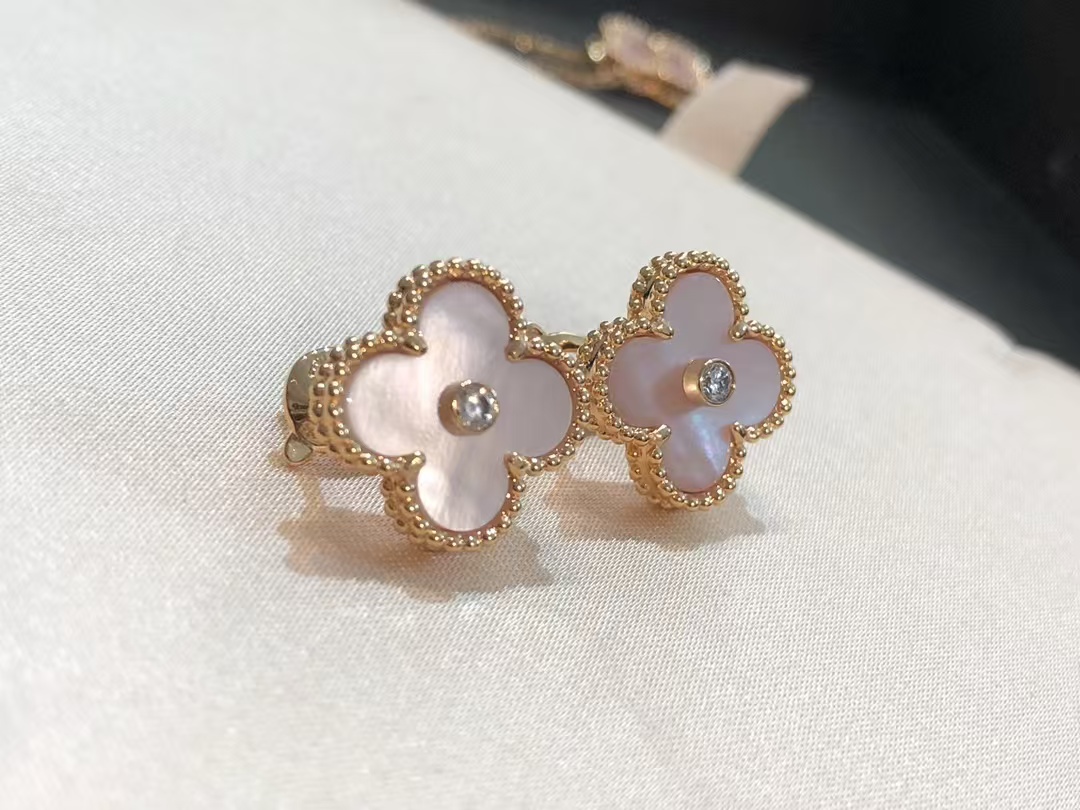 VCA Pink Mother of Pearl Clover Stud Earrings - Original Replica Club