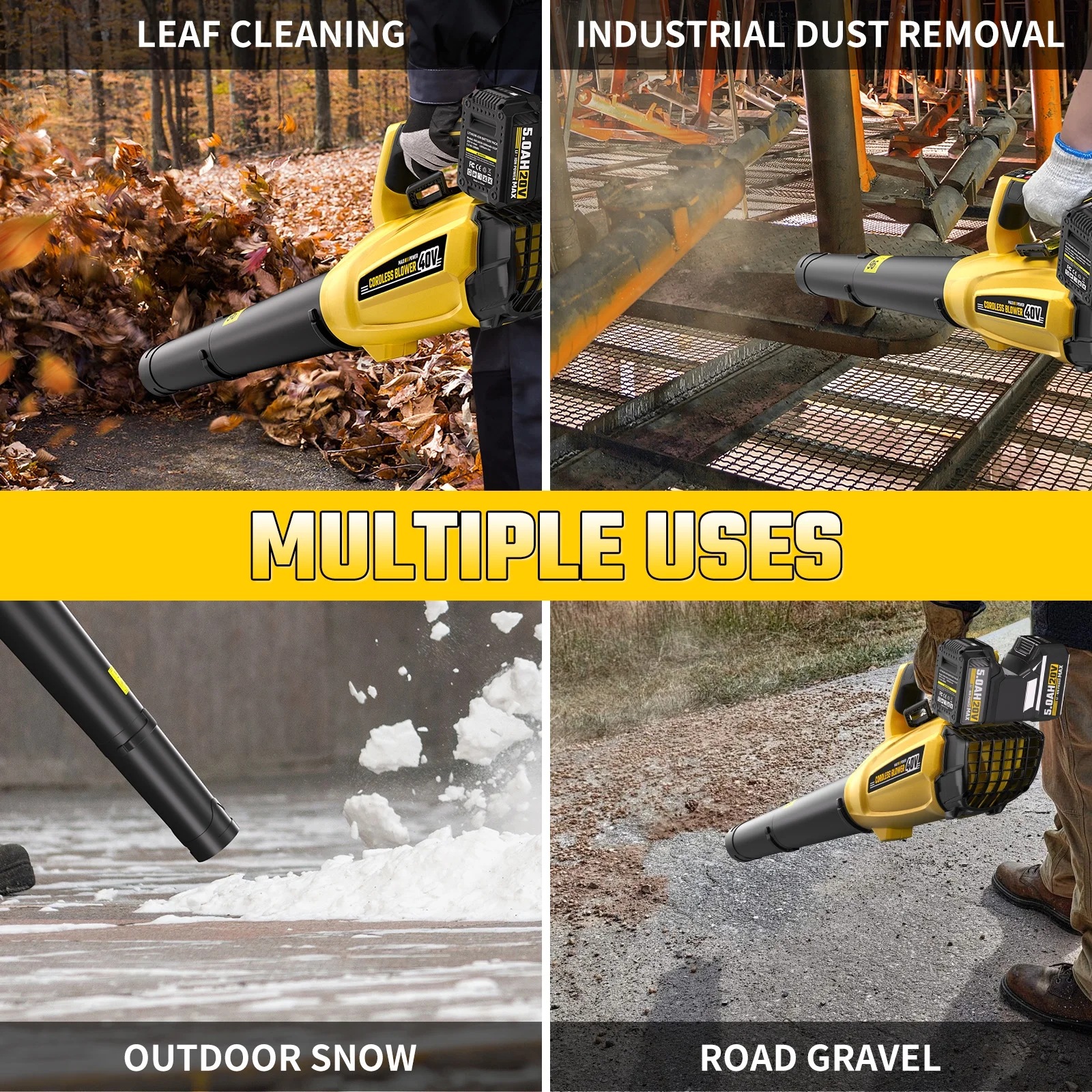 40V Leaf Blower - 650CFM Leaf Blower Cordless with 2 X 5.0Ah Battery & Charger, 4-Speed Electric Leaf Blower, Battery Powered Leaf Blower for Snow Blowing & Yard - Image 4