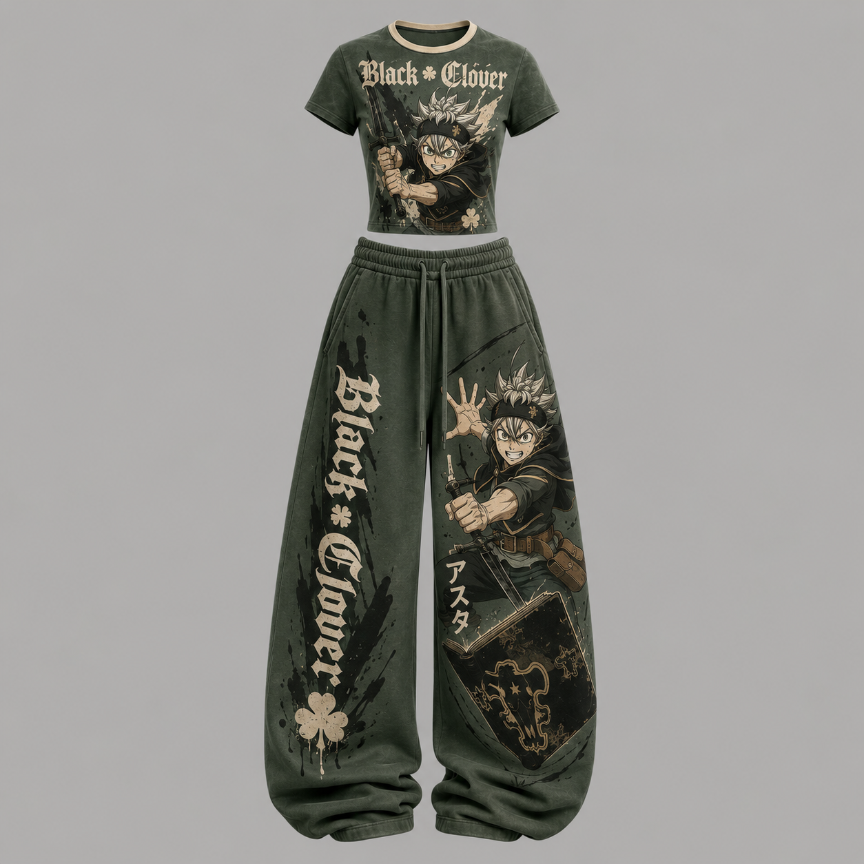 Black Clover T-Shirt & Elasticated Trousers Two-Piece Set