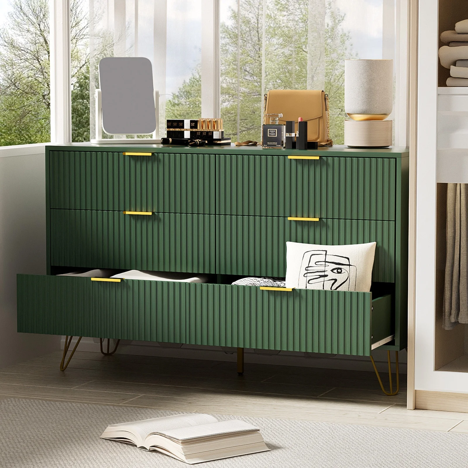 FURNIWAY White 6 Drawer Dresser for Bedroom, Modern Dresser with Gold Metal Handles,Fluted Wood TV Stand for Living Room, Hallway - Image 19