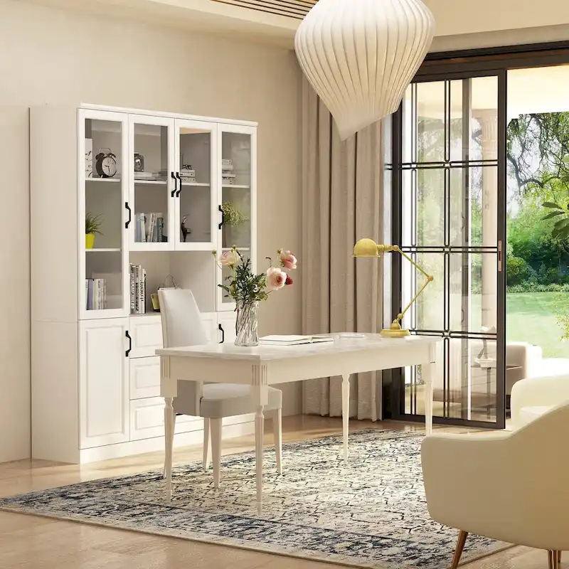78.7-Inch Modular White Curio Cabinet with Glass Doors for Buffet Display