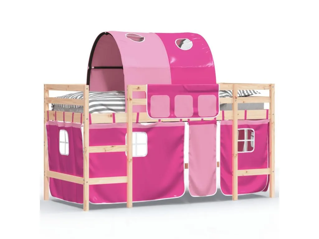 Cama altillo infantil con túnel rosa 90x200cm madera maciza de pino uvn2252515