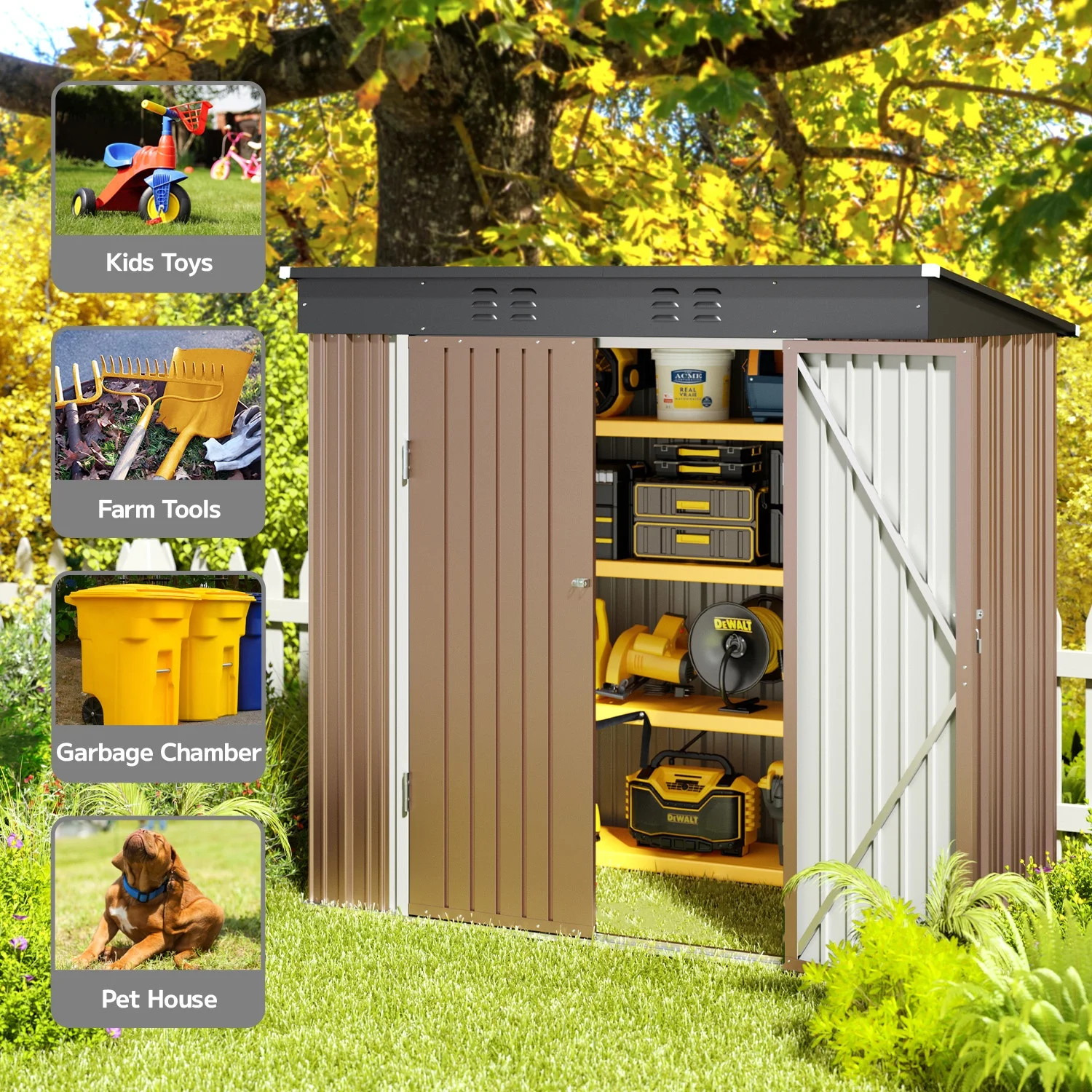 5'x3' Outdoor Storage Shed, Asofer Shed and Outdoor Storage Clearance, Weatherproof Tool Shed, Brown - Image 24
