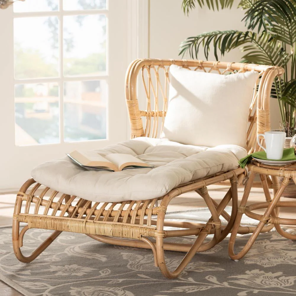 bali & pari Delara Modern Bohemian Natural Brown Rattan Chaise - Image 5
