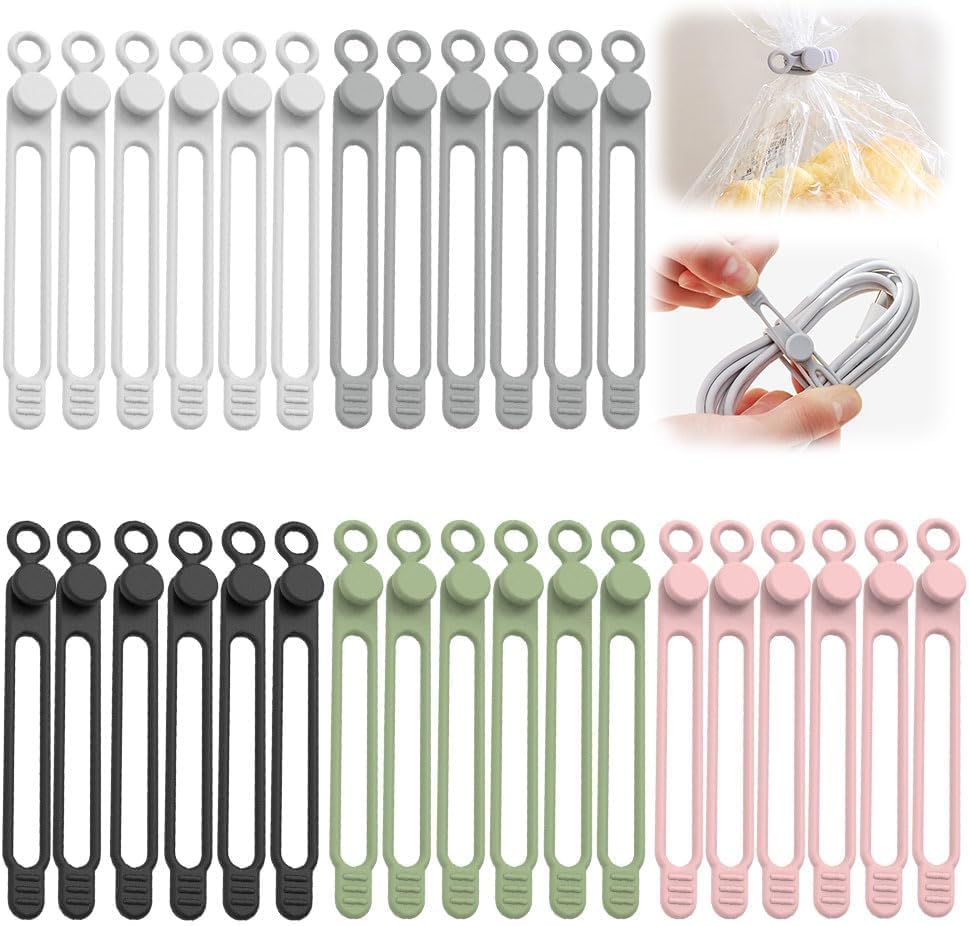 10Pcs Silicone Cable Ties, 2026 New Data Cable Organizer, Silicone Cable Ties Cable Management Organizer, Cable Management for Fastening Charger Home Office Desk Kitchen Appliances Cords Wires (10pcs)