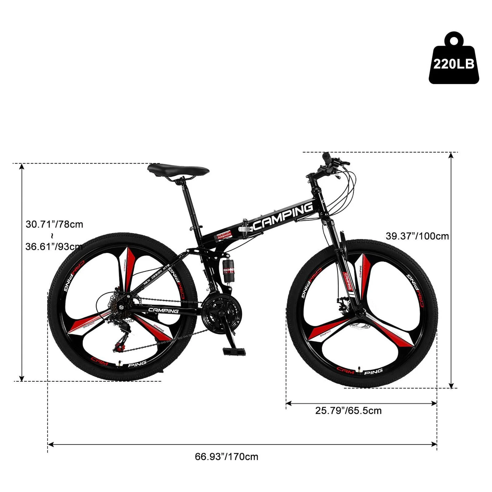 Zimtown 26" Folding Mountain Bike, Shimano 21 Speed MTB Bicycle for Adults, Black - Image 4
