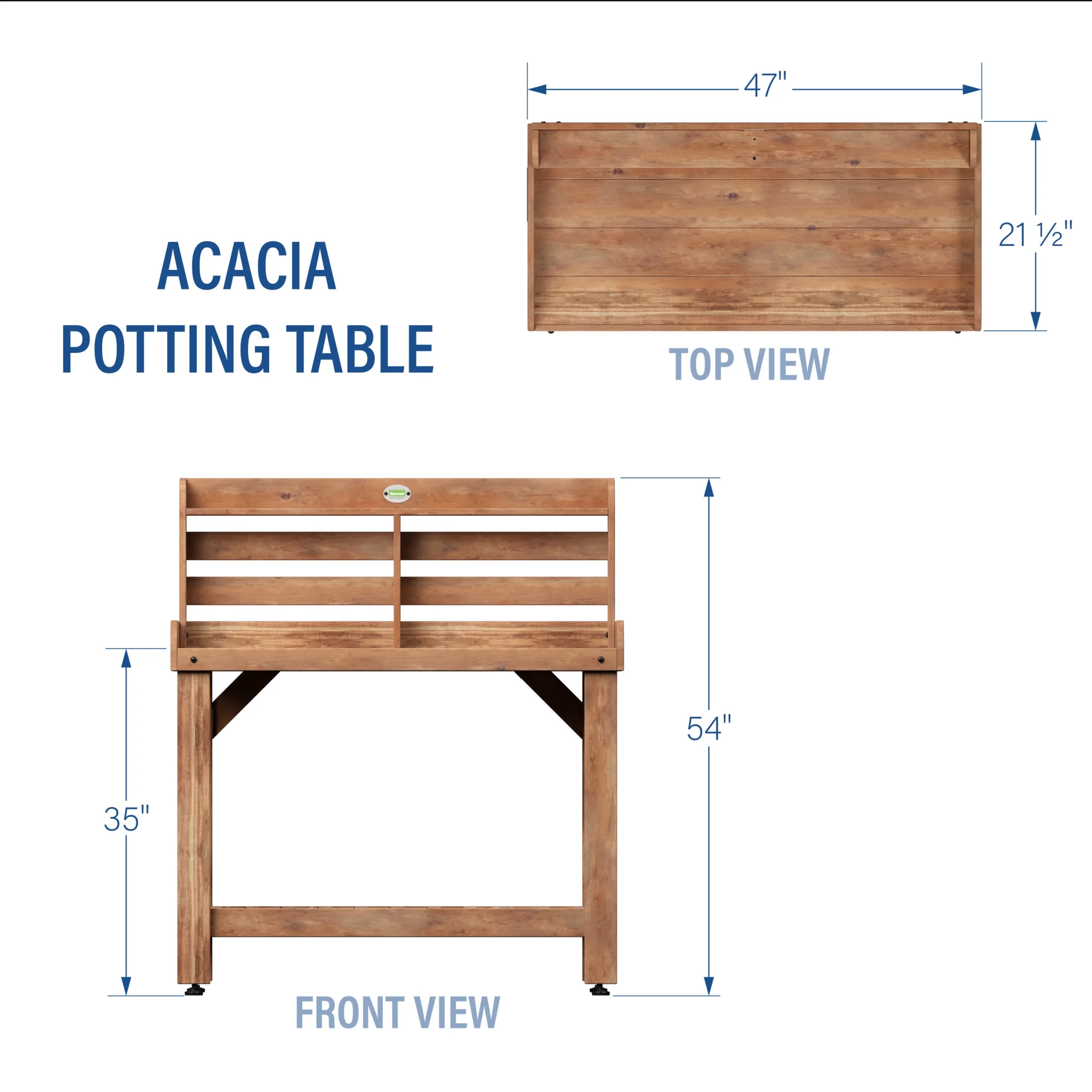 Backyard Discovery 47" Acacia Wood Garden Potting Bench & Serving Bar, Storage Shelf - Image 3