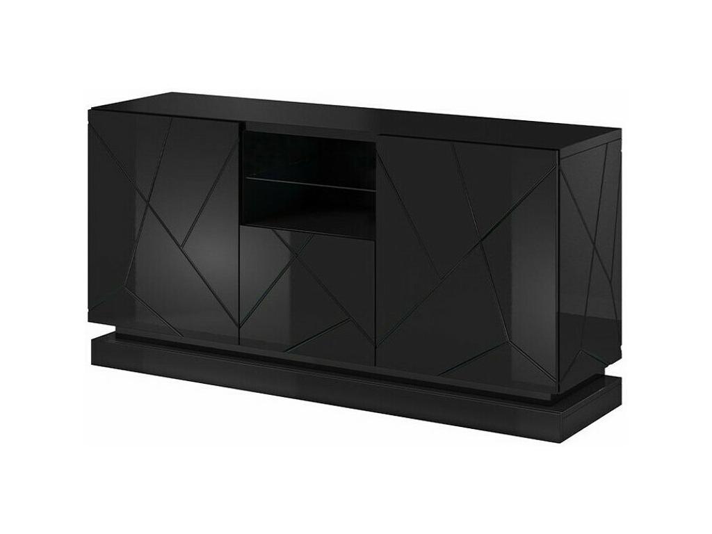Aparador Charlotte 186, Negro brillante|Negro, 75x150cm, Número de puertas: 3.0042cm, MDF