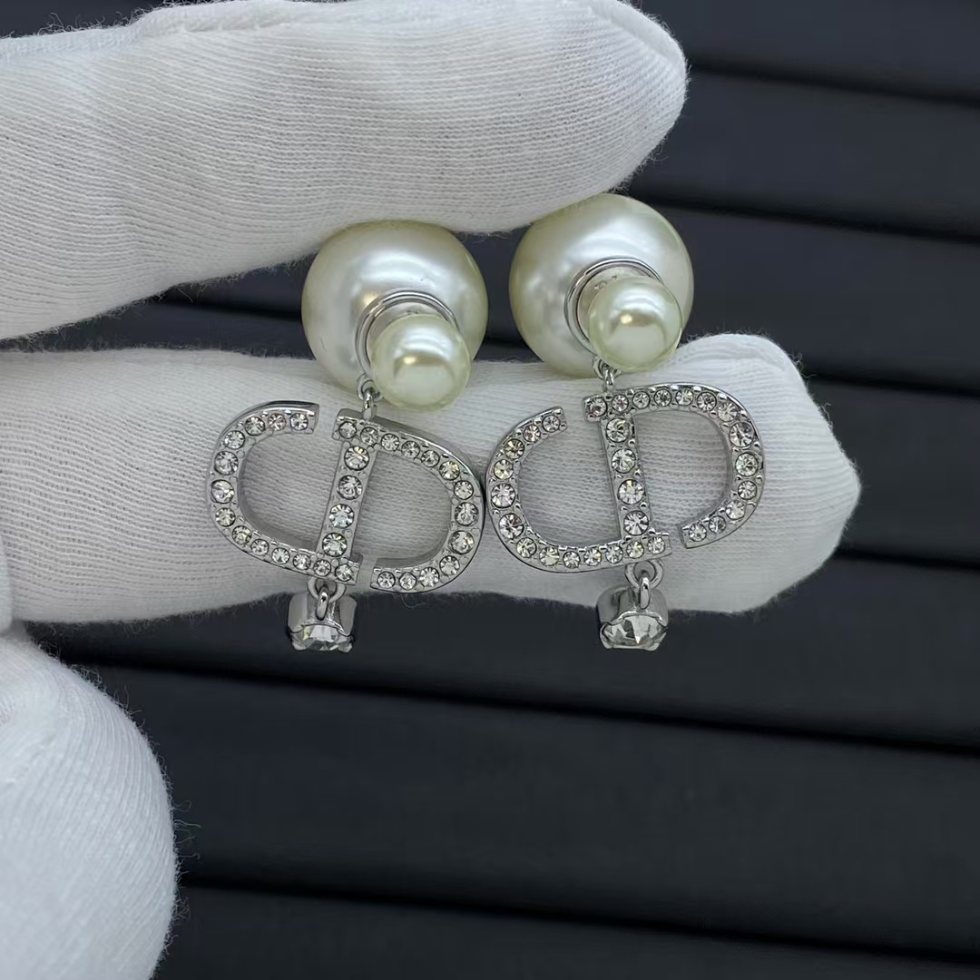 Dior Silver CD Drop Pearl Earrings - Original Replica Club