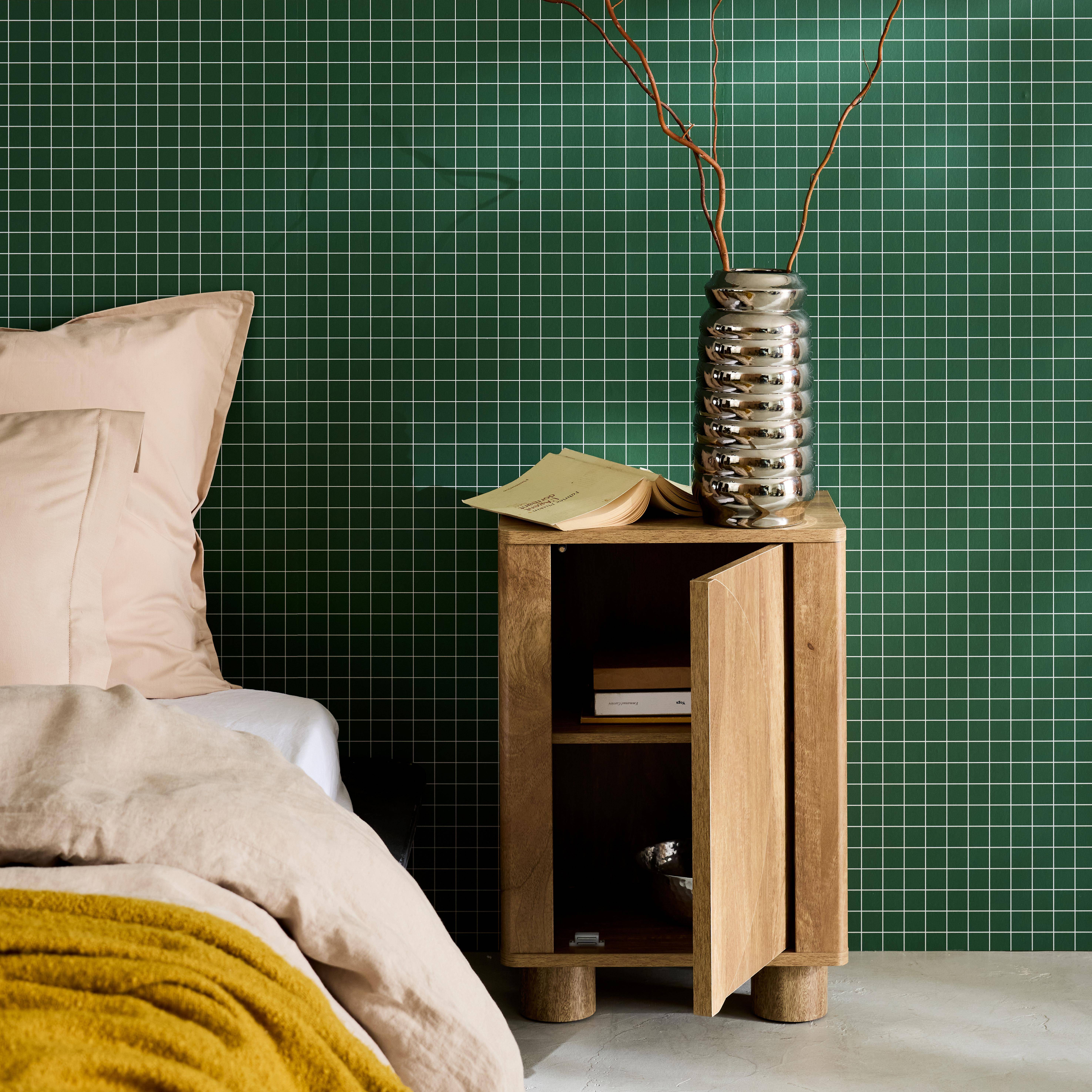 Pondi - Mesita de noche efecto madera de mango con 1 puerta reversible