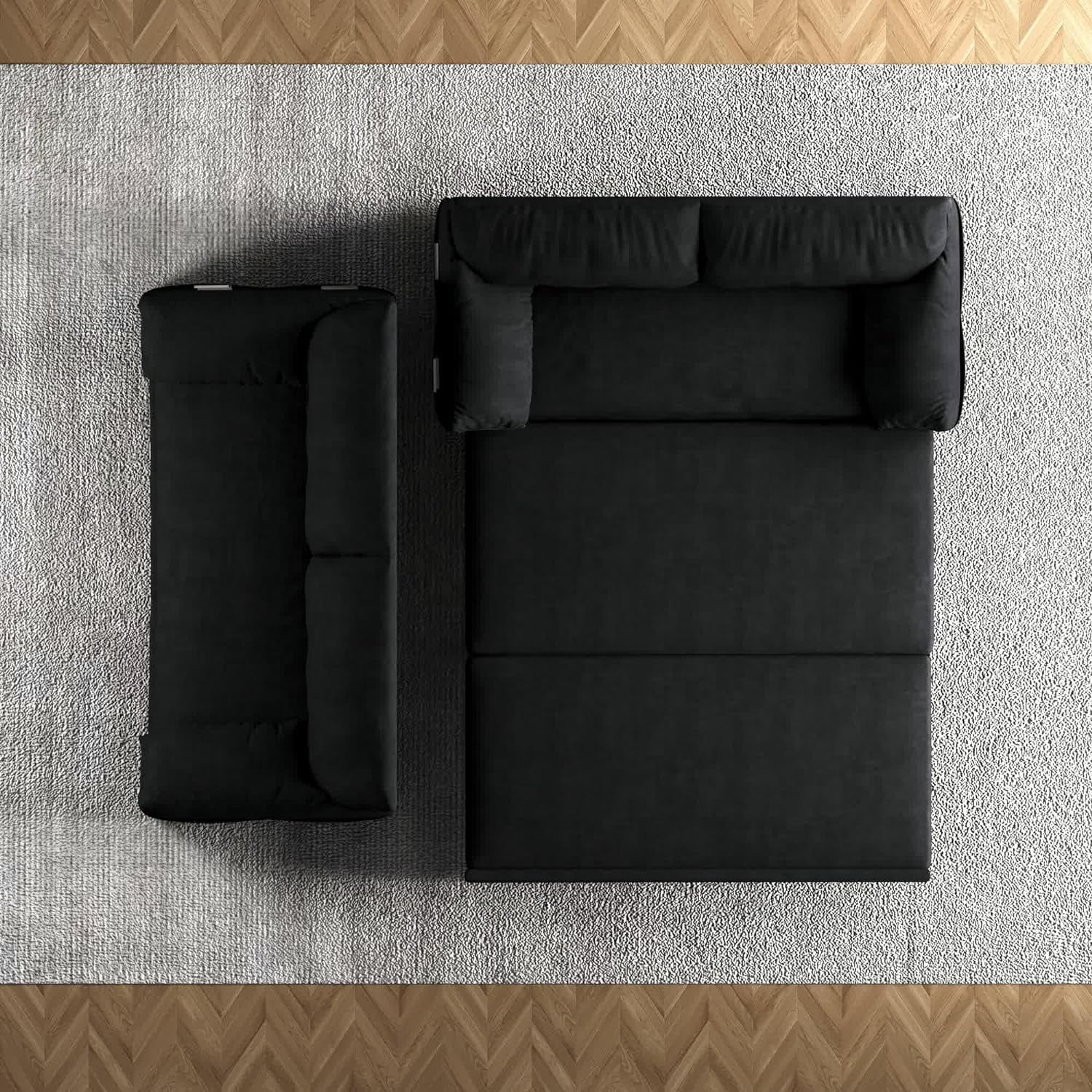 Tabaray 63.8" Futon Sofa Bed Queen Size, Pull Out Bed, 3-in-1 Convertible Sleeper Sofa with Side Pocket, Modern Plush Velvet Futon Couch for Living Room, Small Space, Apartment, Bedroom, Black - Image 7