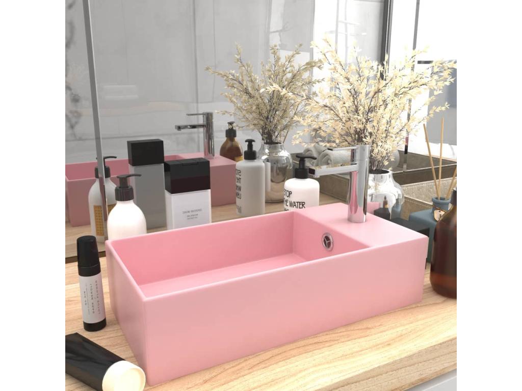 Lavabo de baño con rebosadero Cerámica Rosa