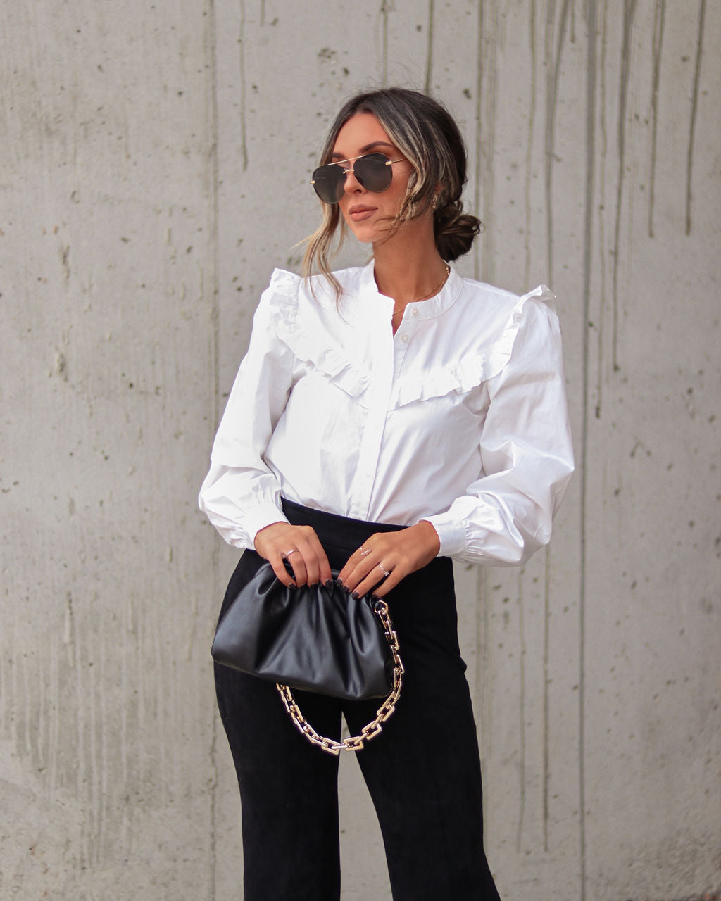 Gillian Cotton Ruffle Button Up Top - White - Se7enfashion