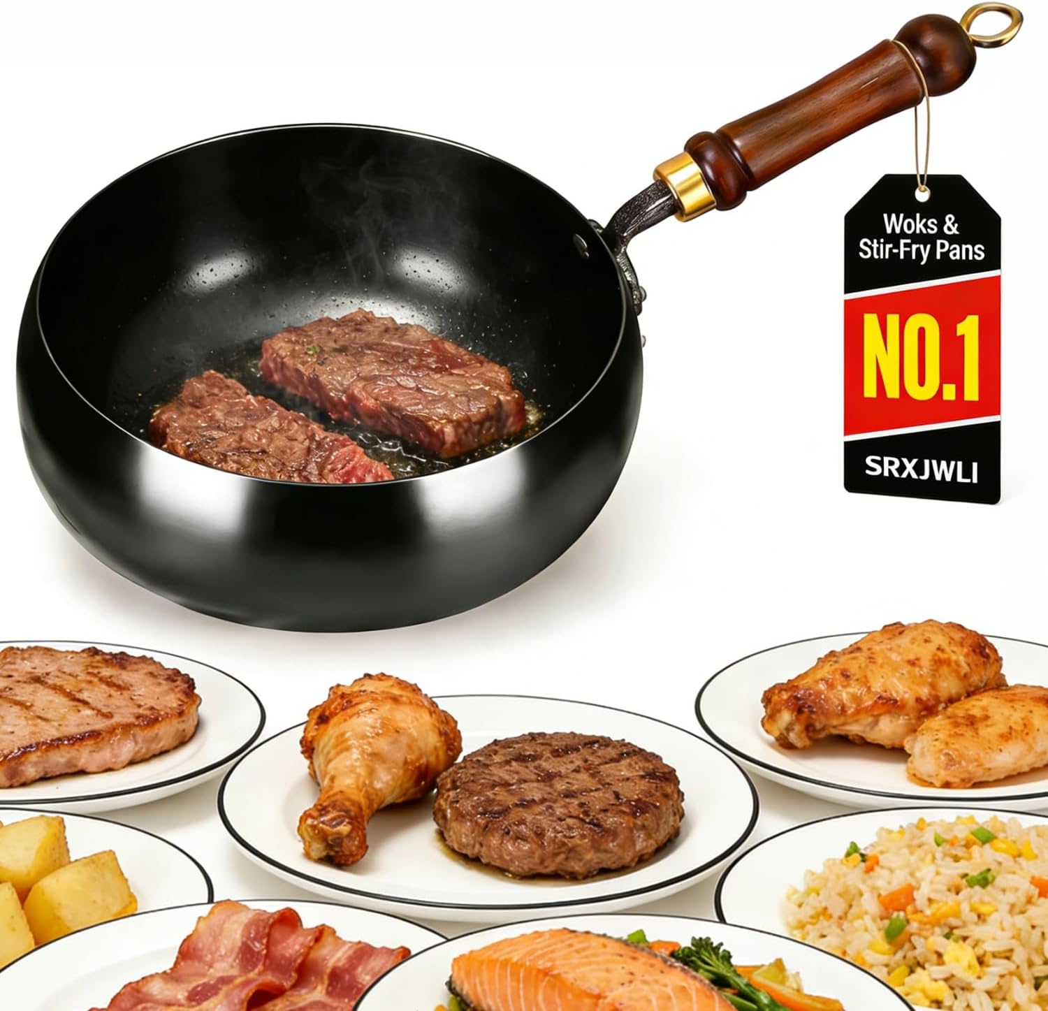 Cast Iron Wok Japanese Cookware with Lid Pan Cooking Thick Soup Hand Hammered Frying Pot Hotpot Mini Small Asian Non-stick Upgraded Sauce Steel Carbon Deep Enamel Skillet(No Lid,11in)