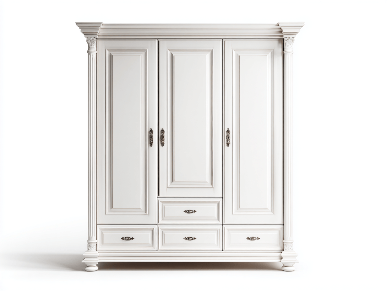 Armario clásico 3 puertas y 4 cajones 180×60×210 cm – blanco – con barra y estantes