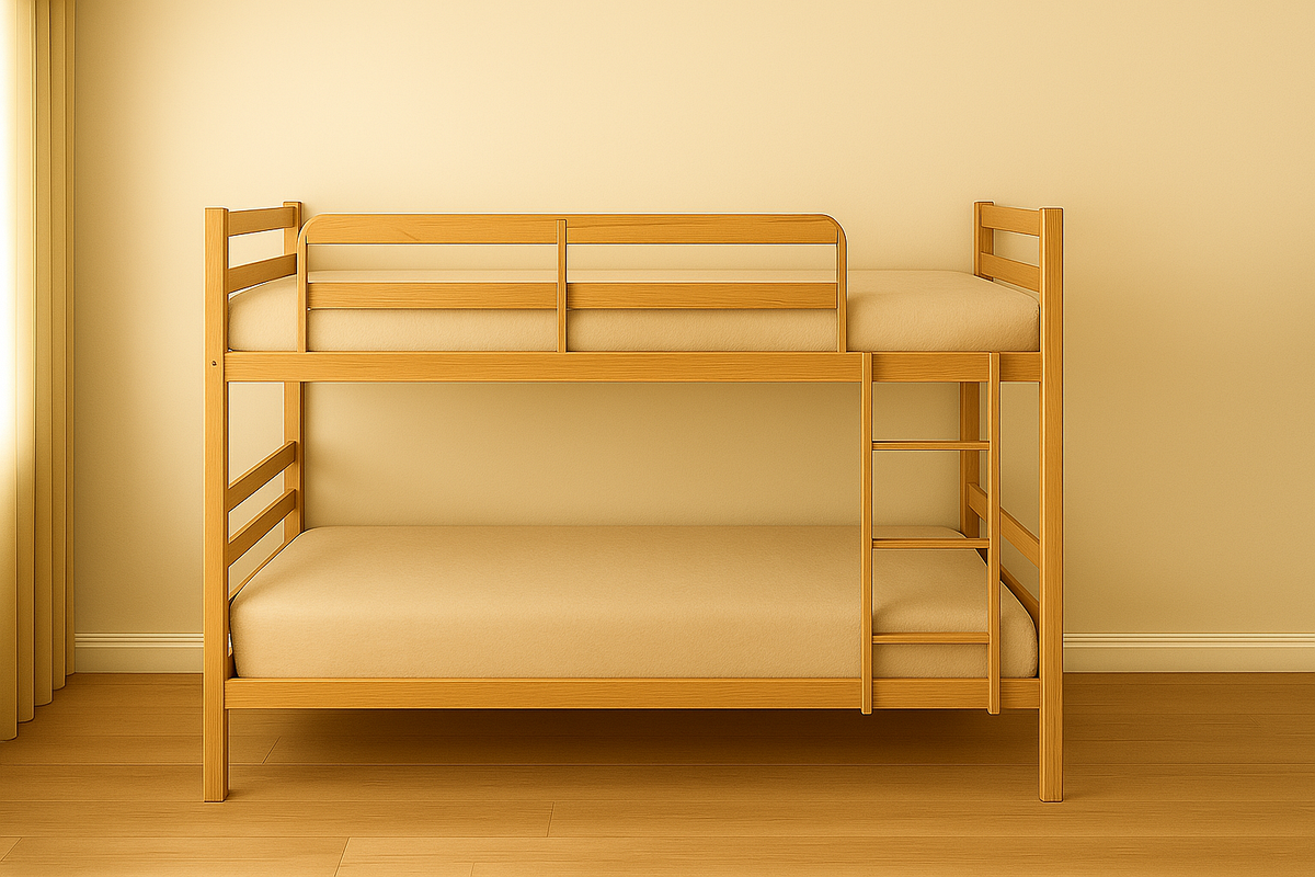 Cama litera madera natural dos niveles habitación infantil 200x100x160 cm seguridad y confort