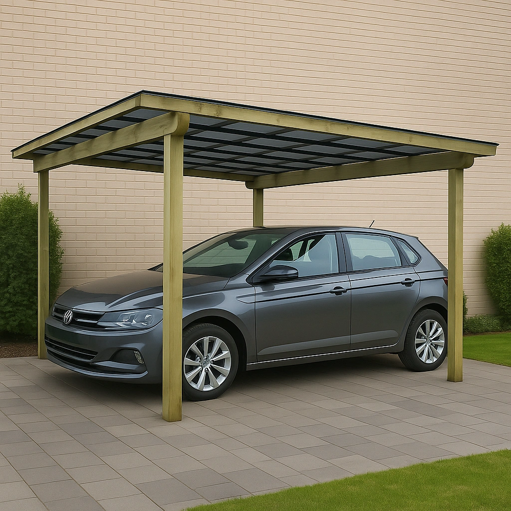 Aparcamiento para coche - Estructura de madera - Natural - Madera - Uso exterior - 5x3x2.5m