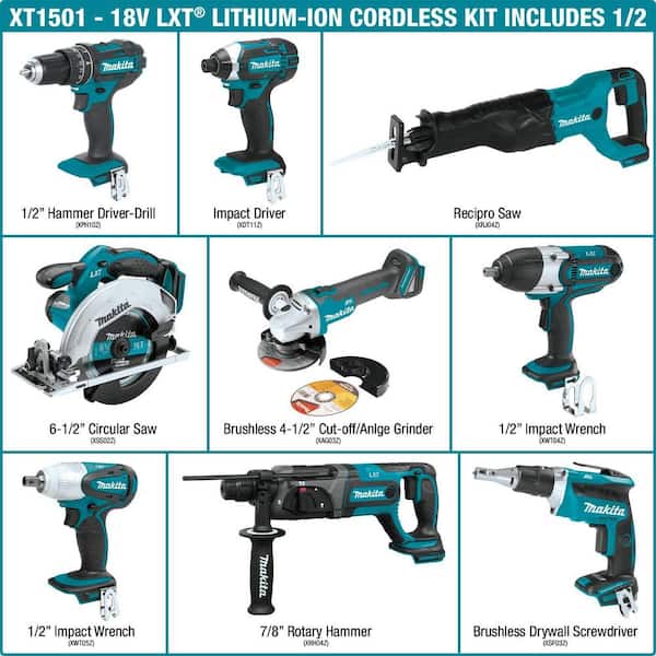 18V LXT Lithium-ion Cordless 15-Piece Combo Kit with (4) Batteries 3.0Ah, Charger and (2) Bags - Image 2