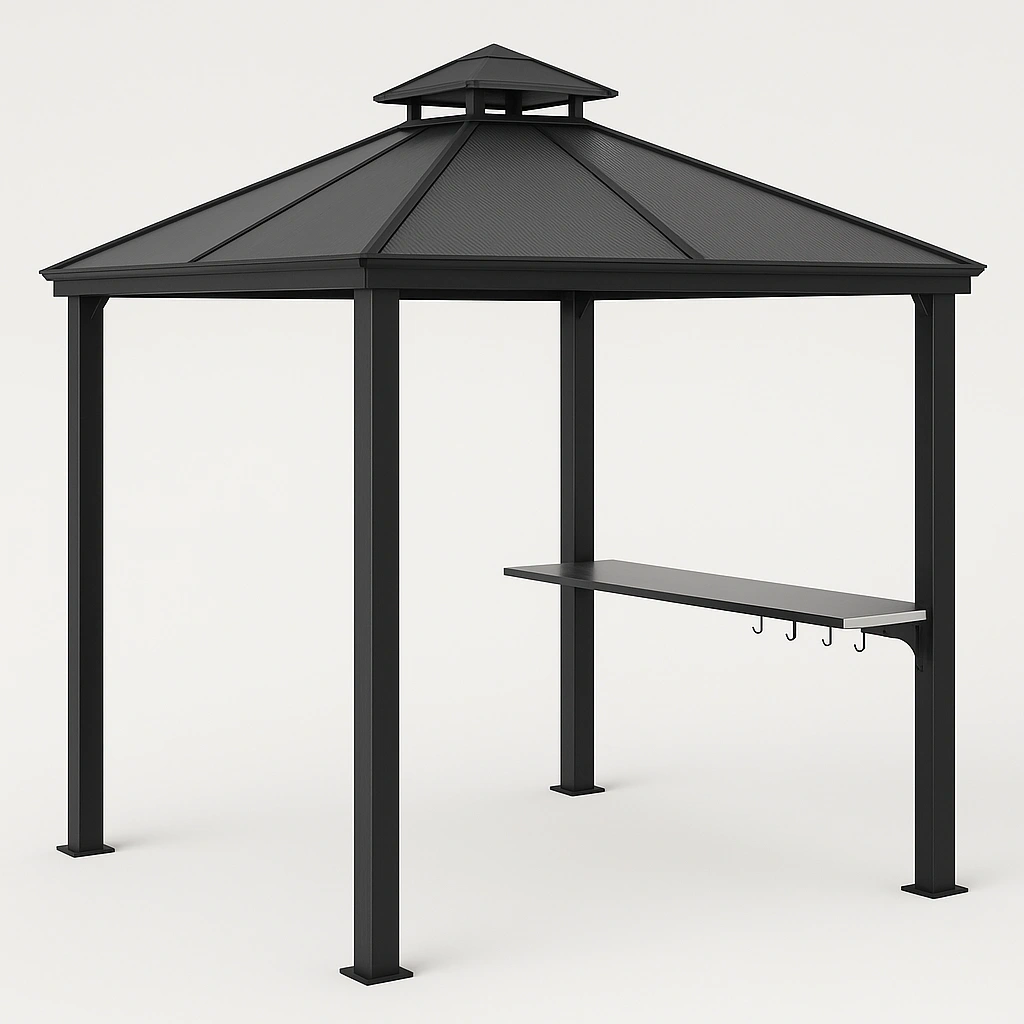 Caseta de barbacoa de jardín de metal negro con rejillas y ganchos, 2,5 x 2,5 x 2,8 m - CmuzMMo549Pz