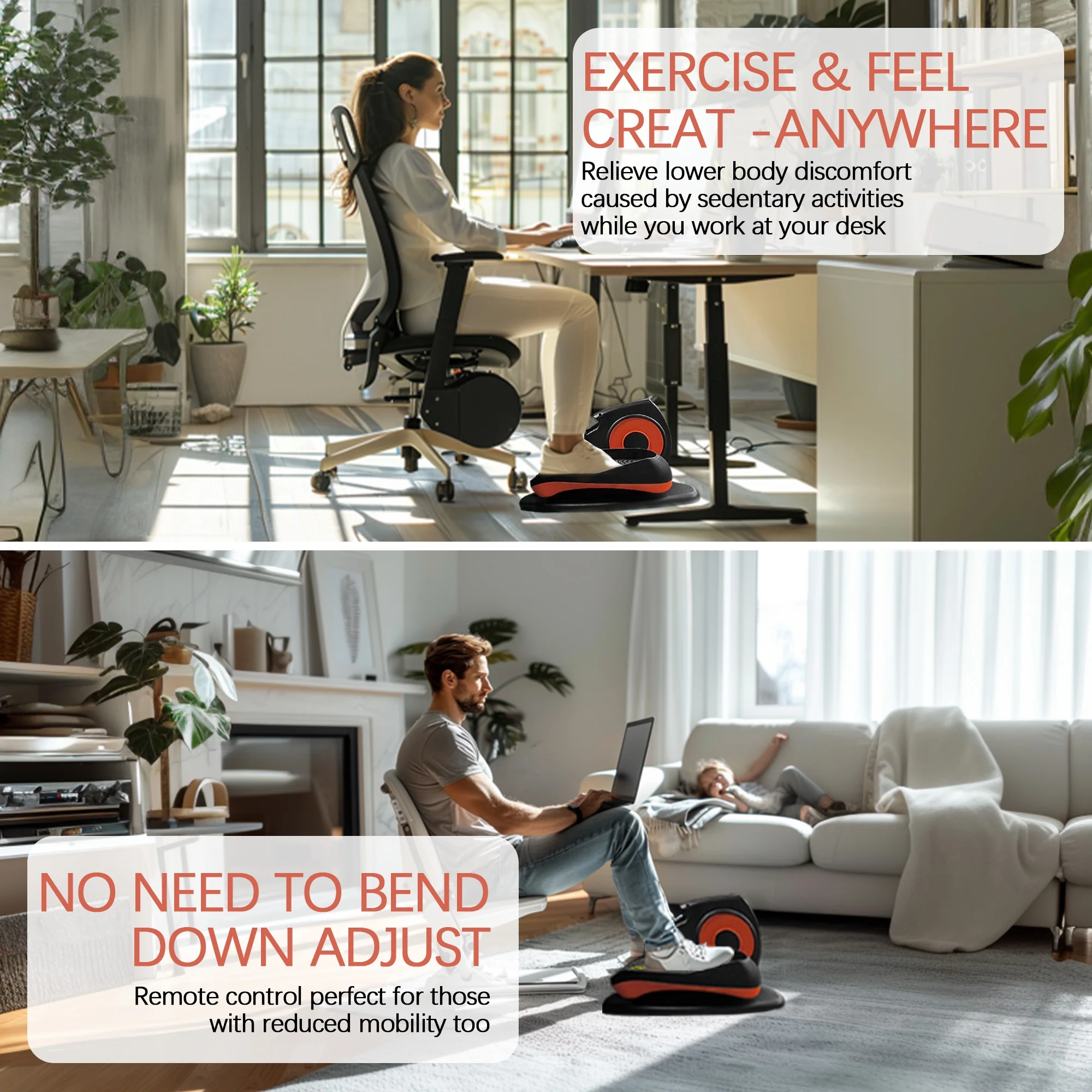 Under Desk Elliptical, 10 Adjustable Speeds Ellipse Leg Exerciser While Sitting for Seniors & Adults, Fully Assembled Leg Exercise Pro Compact Pedal Ellipse with Remote Control - Image 7