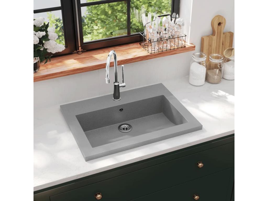 Fregadero de granito 600 x 450 x 120 mm Gris