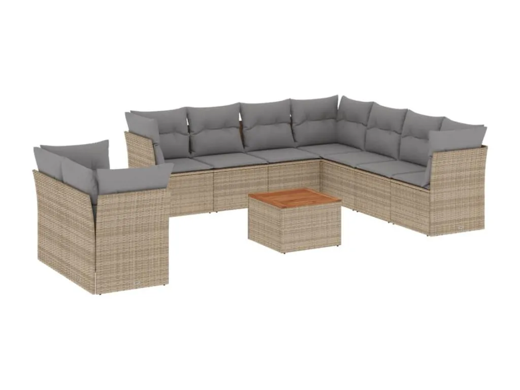 Juego de sofás jardín con cojines beige mezcla 11 pzas ratán PE