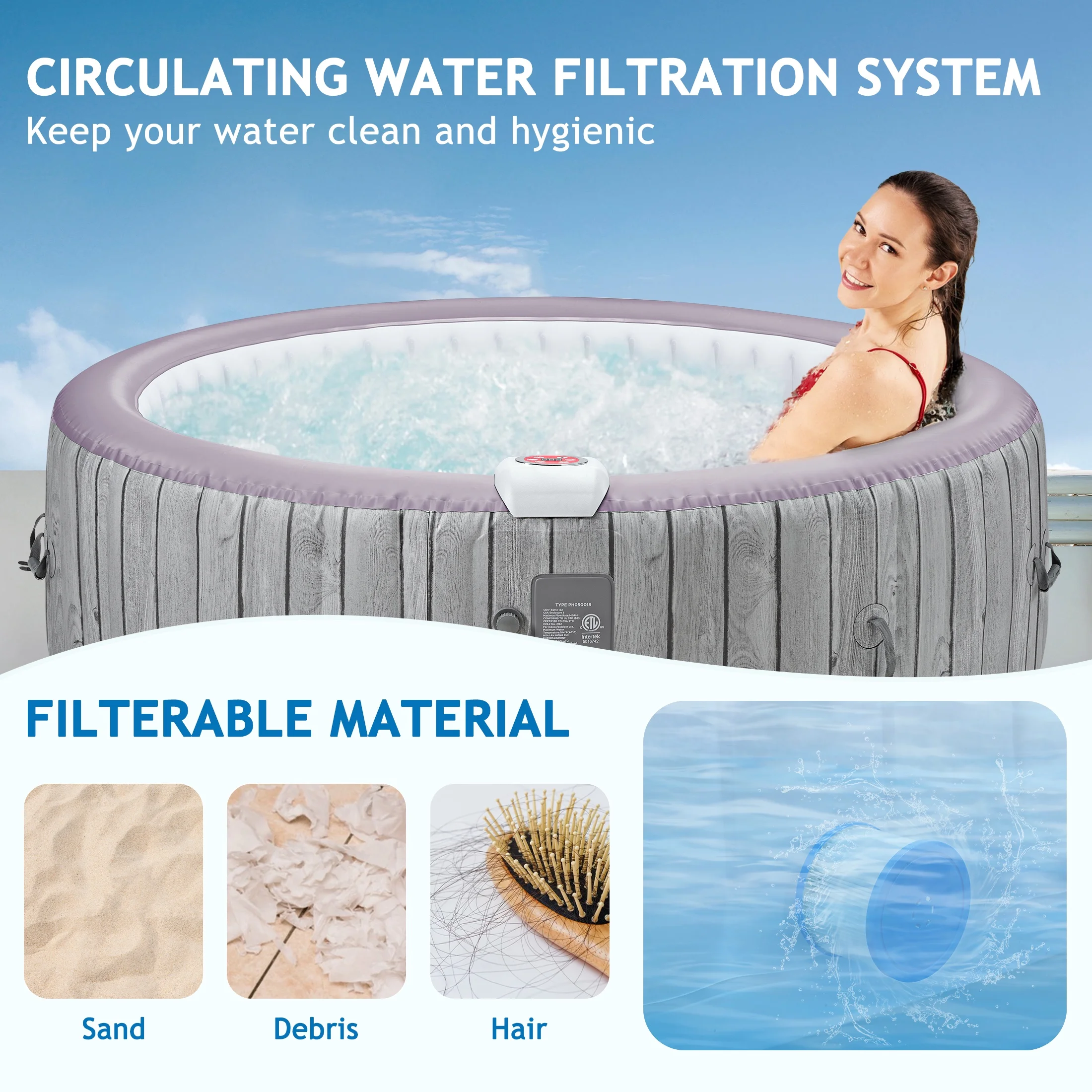 SEGMART 4-6 Person Inflatable Hot Tub Spa with 130 Jets, 82" Outdoor Spa Blow Up Hottub, Outdoor Portable Hottub with Insulated Cover, Floor Protector - Image 15