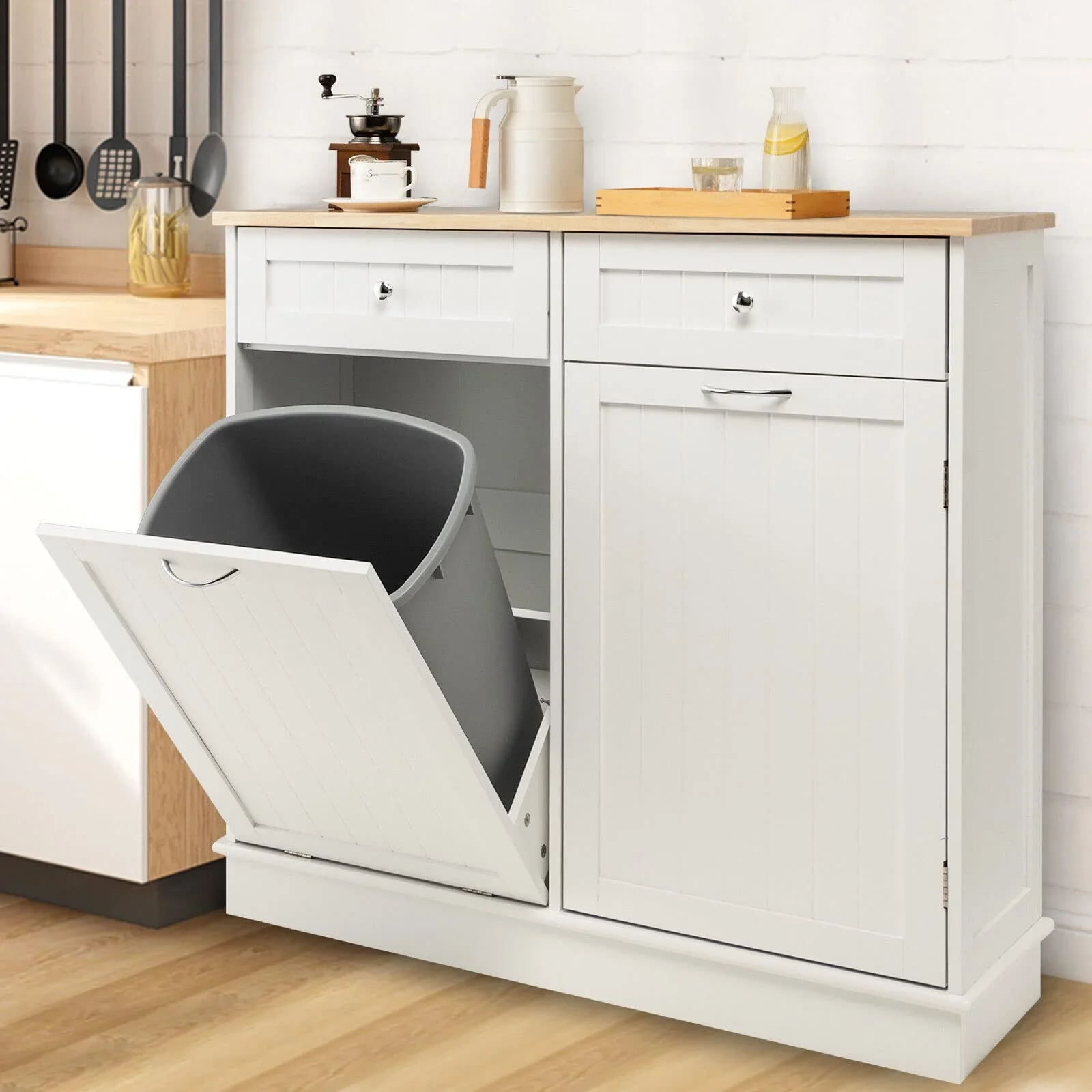 Giantex Kitchen Trash Cabinet, Tilt Out Trash Bin Cabinet with Single Trash Can Holder