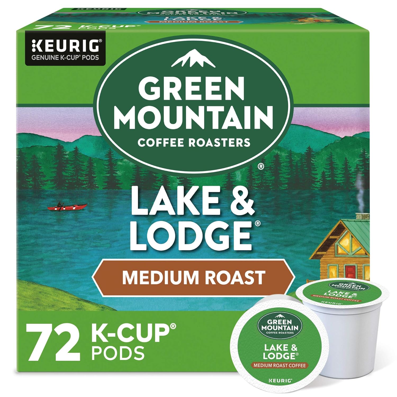 Green Mountain Coffee Roasters Lake and Lodge Blend Keurig Single-Serve K-Cup pods. Dark Roast Coffee. 72 Count