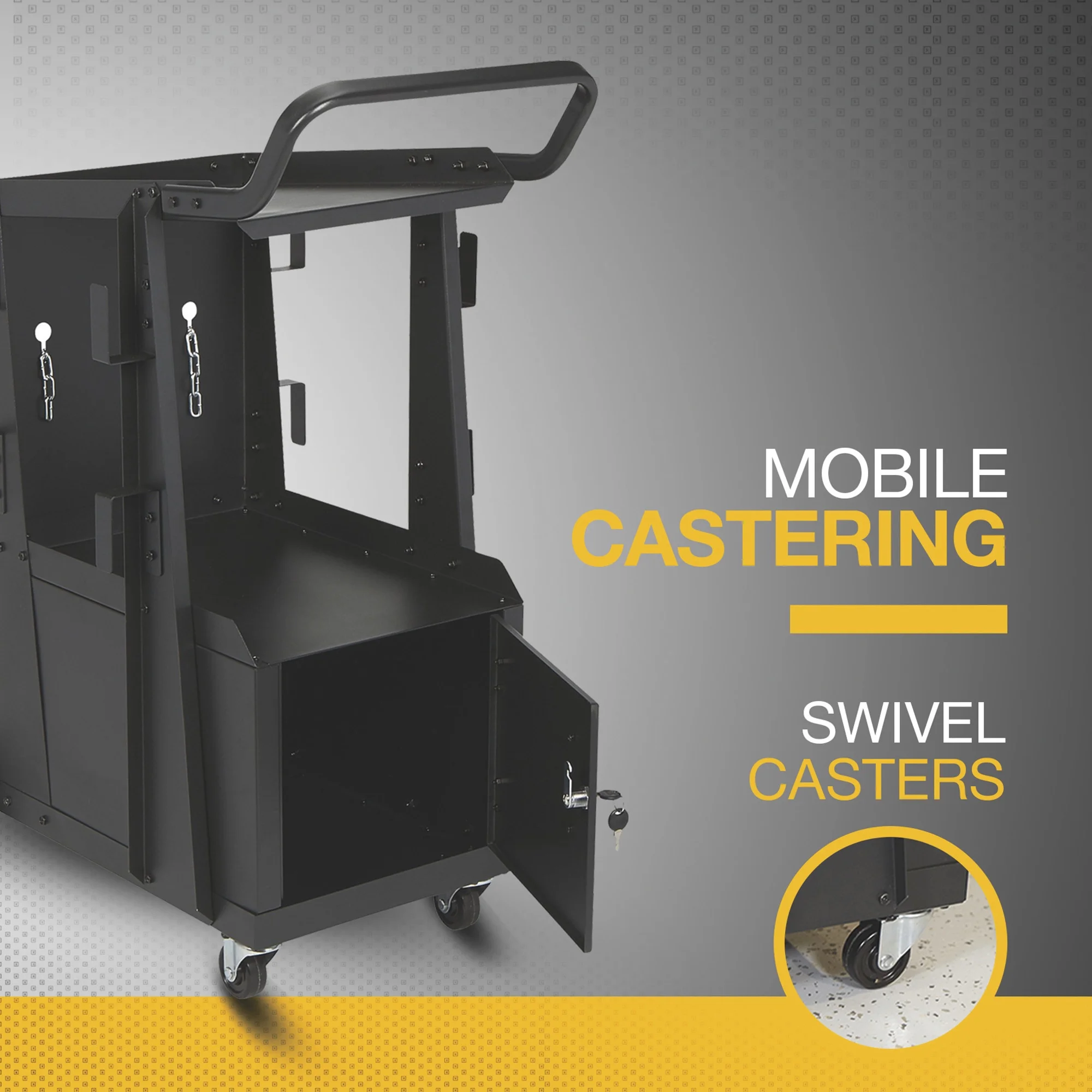 Klutch 2-Tier Welding Cart with Locking Cabinet, 31-1/2in.L x 16-1/8in.W x 28in.H - image 4