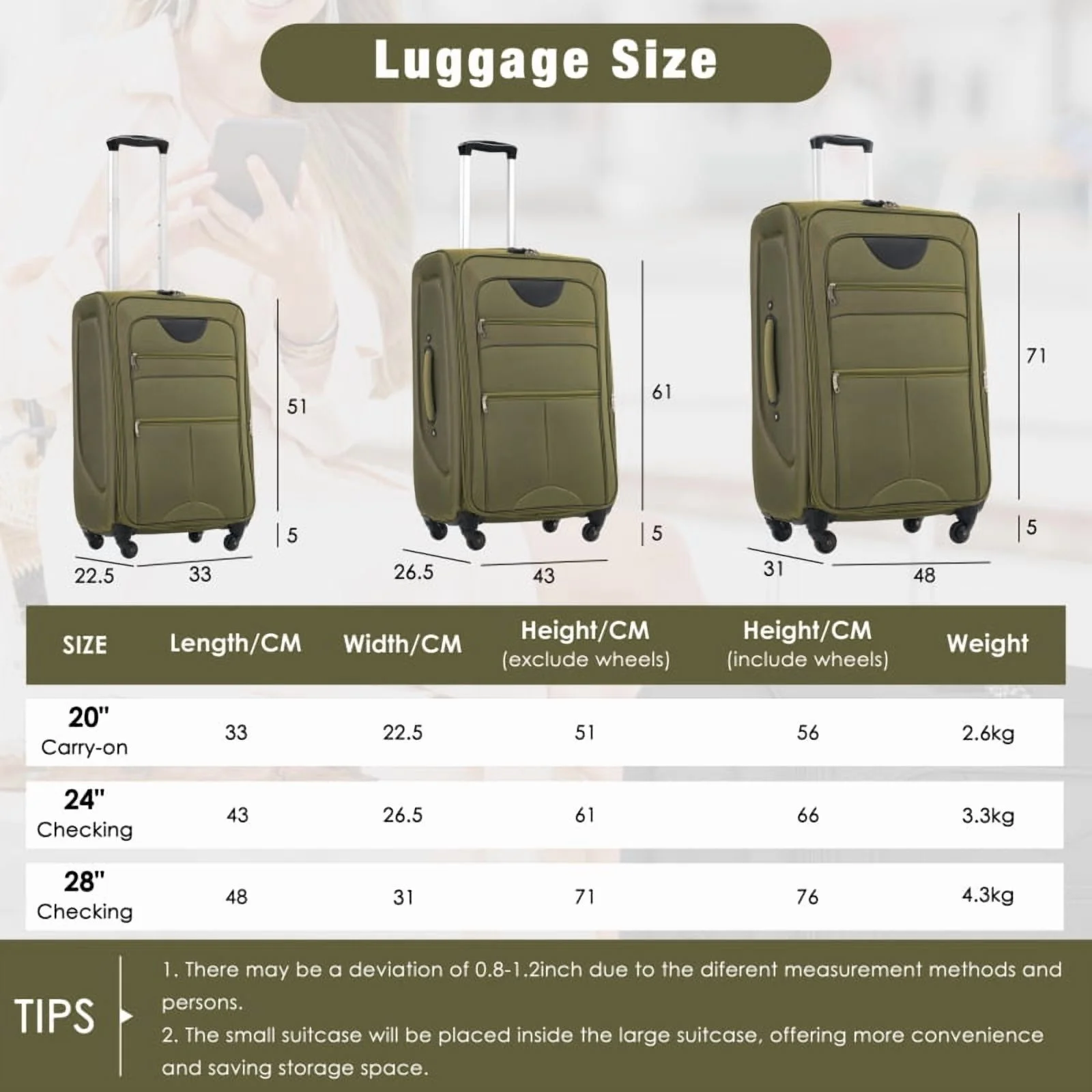Softside Luggage Expandable 3 Piece Set Suitcase Upright Spinner Softshell Lightweight Luggage Travel Set - Image 52