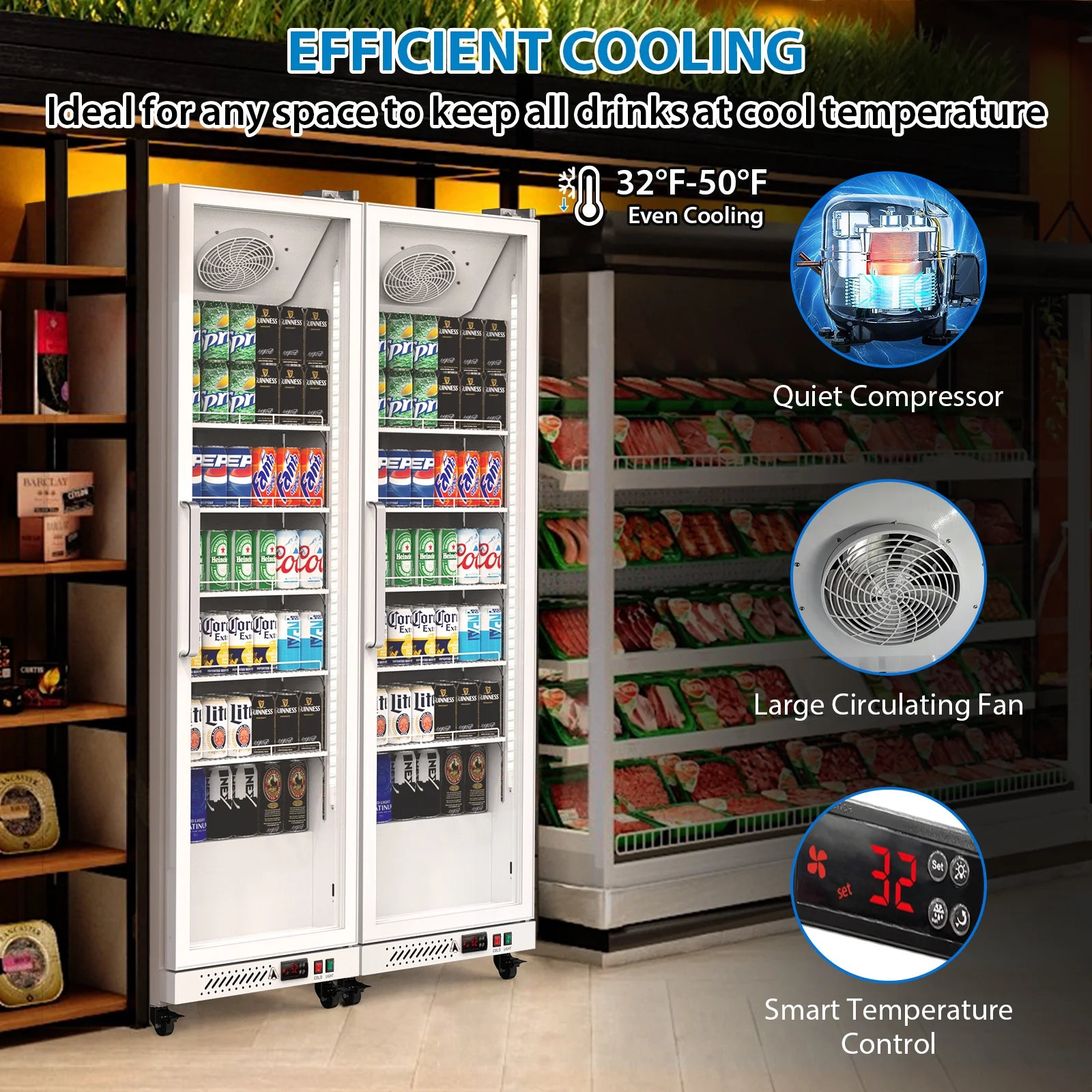 Garvee Commercial Refrigerator,12.4 Cu.ft Display Fridge Merchandiser Upright Beverage Cooler,Single Glass Door Fridge with Adjustable Shelves & LED Lighting,Black - Image 11